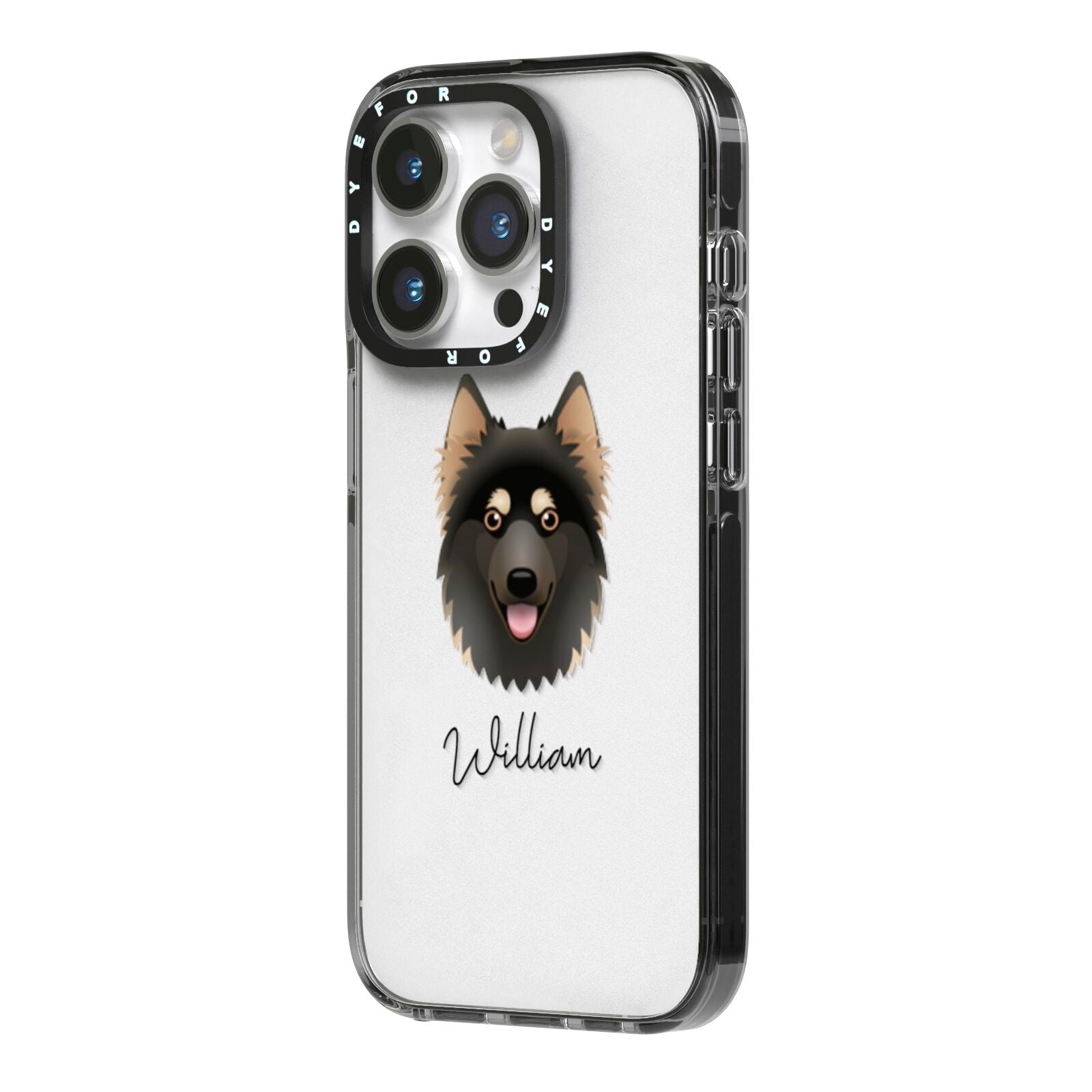 Gerberian Shepsky Personalised iPhone 14 Pro Black Impact Case Side Angle on Silver phone