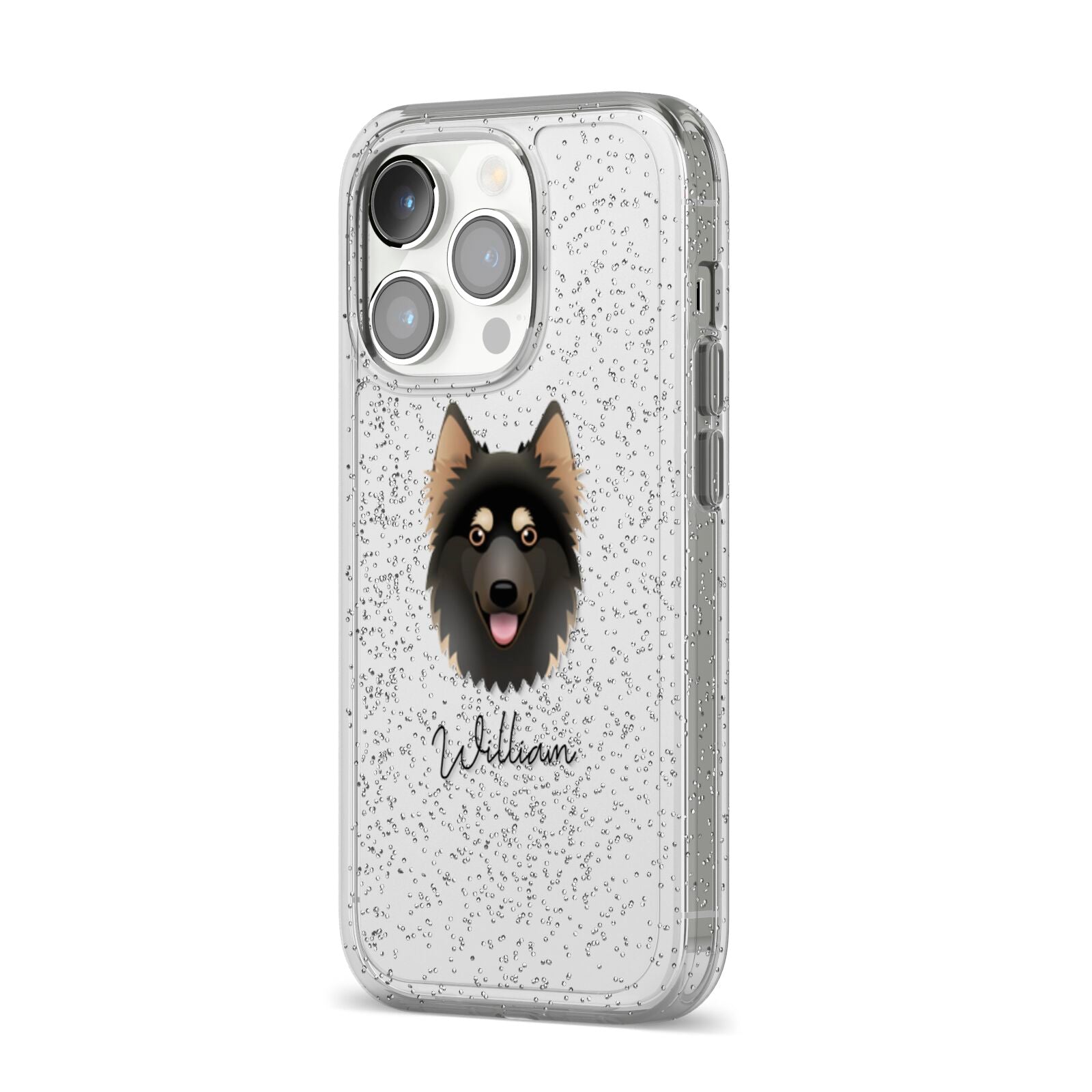 Gerberian Shepsky Personalised iPhone 14 Pro Glitter Tough Case Silver Angled Image