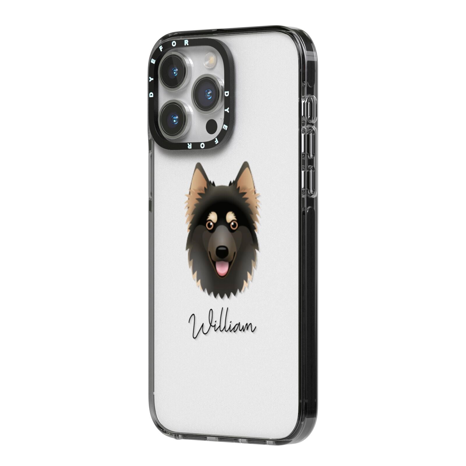 Gerberian Shepsky Personalised iPhone 14 Pro Max Black Impact Case Side Angle on Silver phone