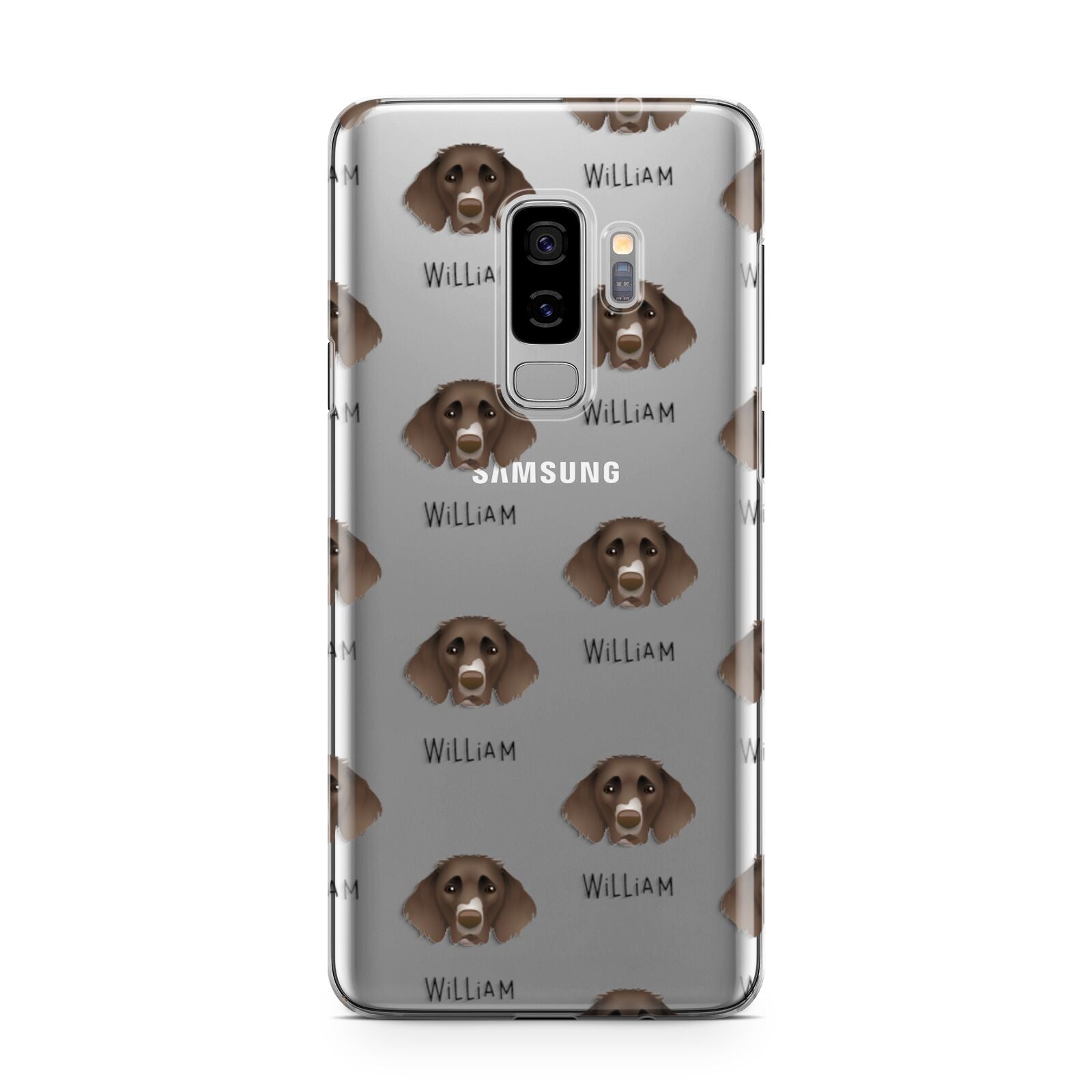German Longhaired Pointer Icon with Name Samsung Galaxy S9 Plus Case on Silver phone