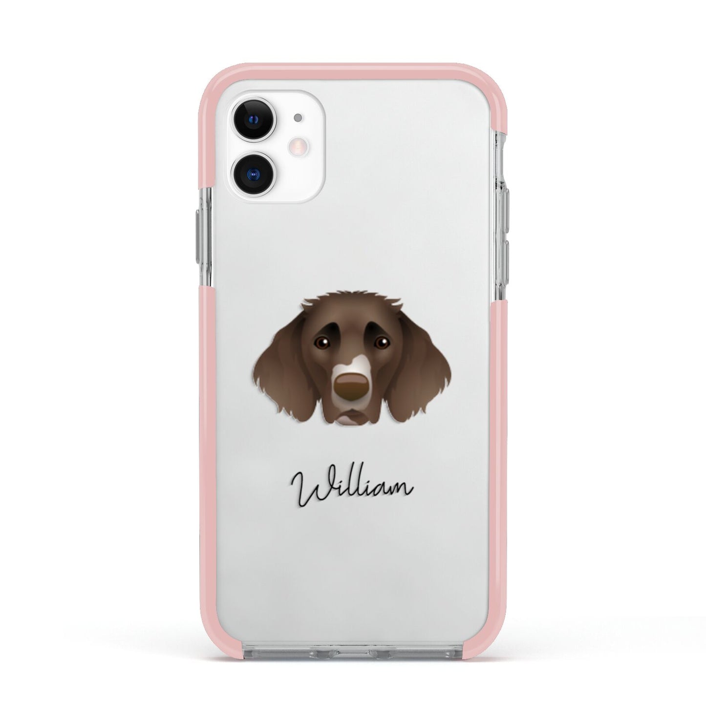 German Longhaired Pointer Personalised Apple iPhone 11 in White with Pink Impact Case