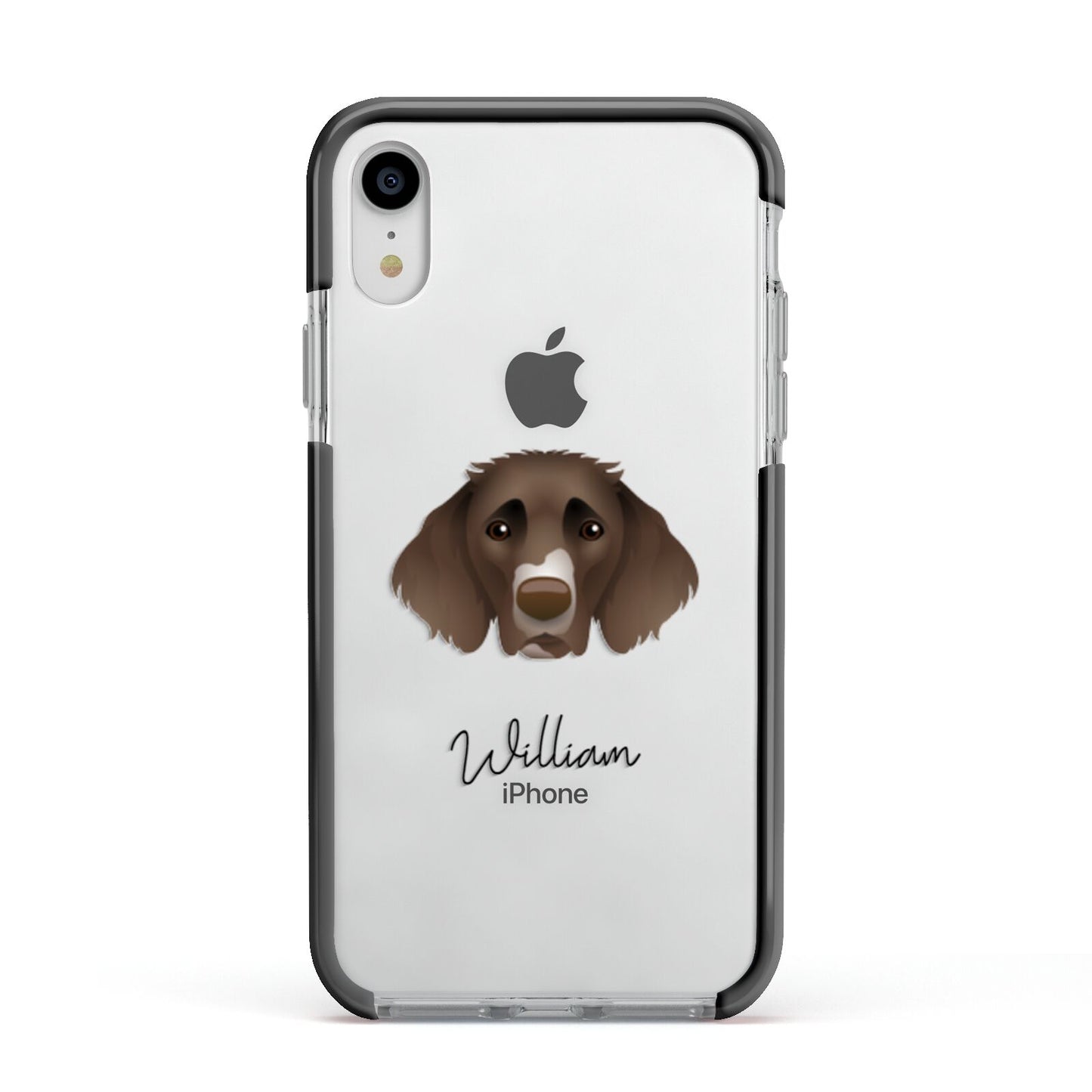 German Longhaired Pointer Personalised Apple iPhone XR Impact Case Black Edge on Silver Phone