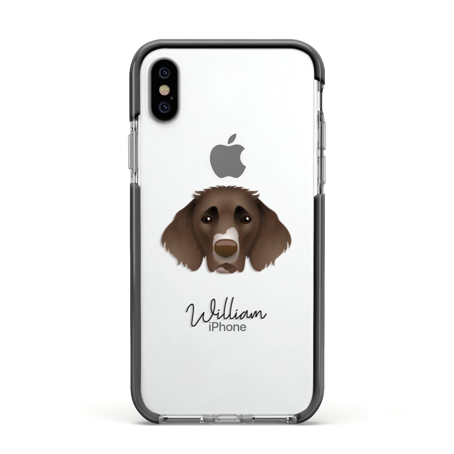 German Longhaired Pointer Personalised Apple iPhone Xs Impact Case Black Edge on Silver Phone