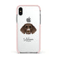 German Longhaired Pointer Personalised Apple iPhone Xs Impact Case Pink Edge on Silver Phone