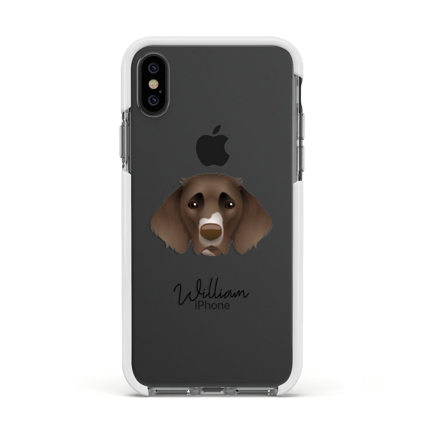 German Longhaired Pointer Personalised Apple iPhone Xs Impact Case White Edge on Black Phone