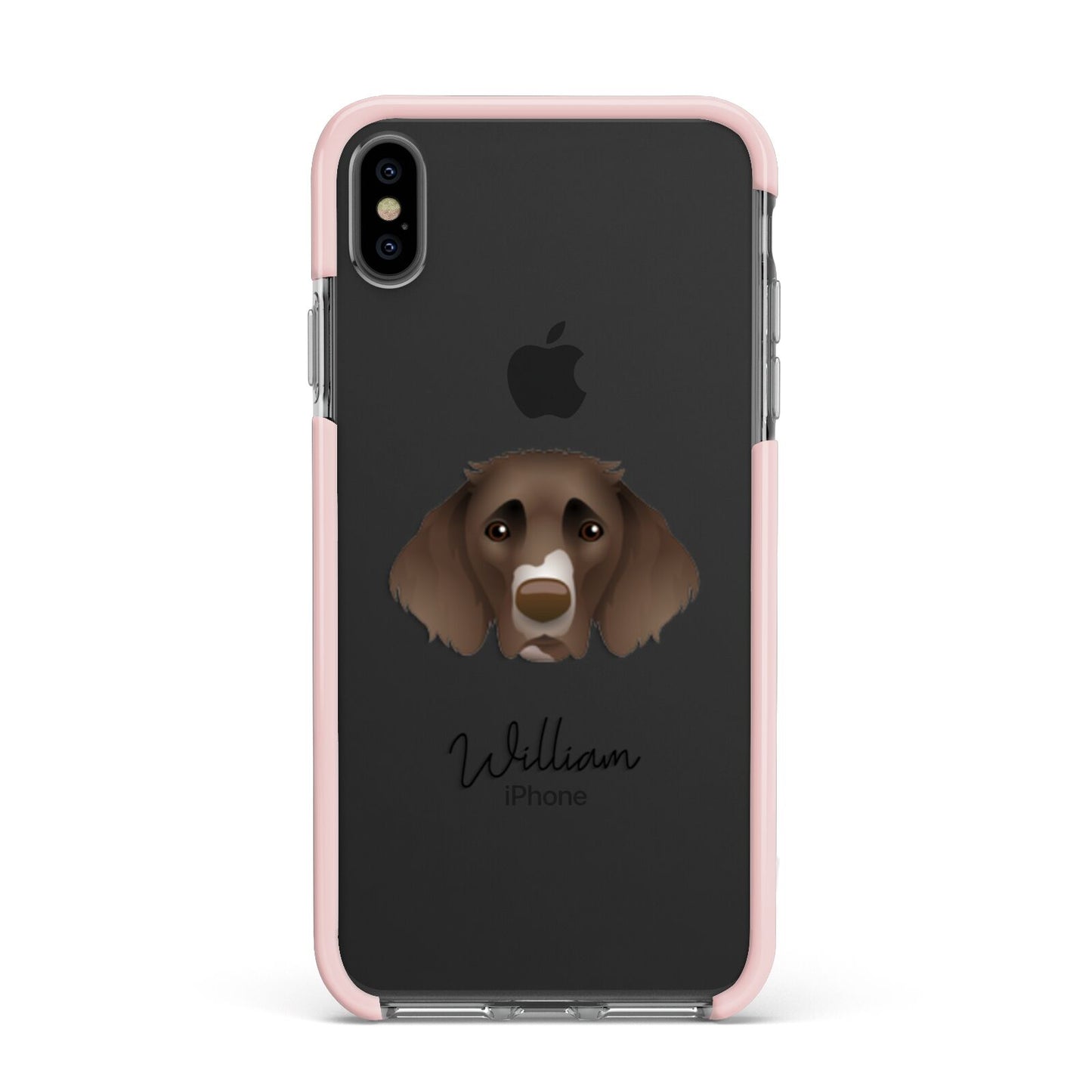 German Longhaired Pointer Personalised Apple iPhone Xs Max Impact Case Pink Edge on Black Phone