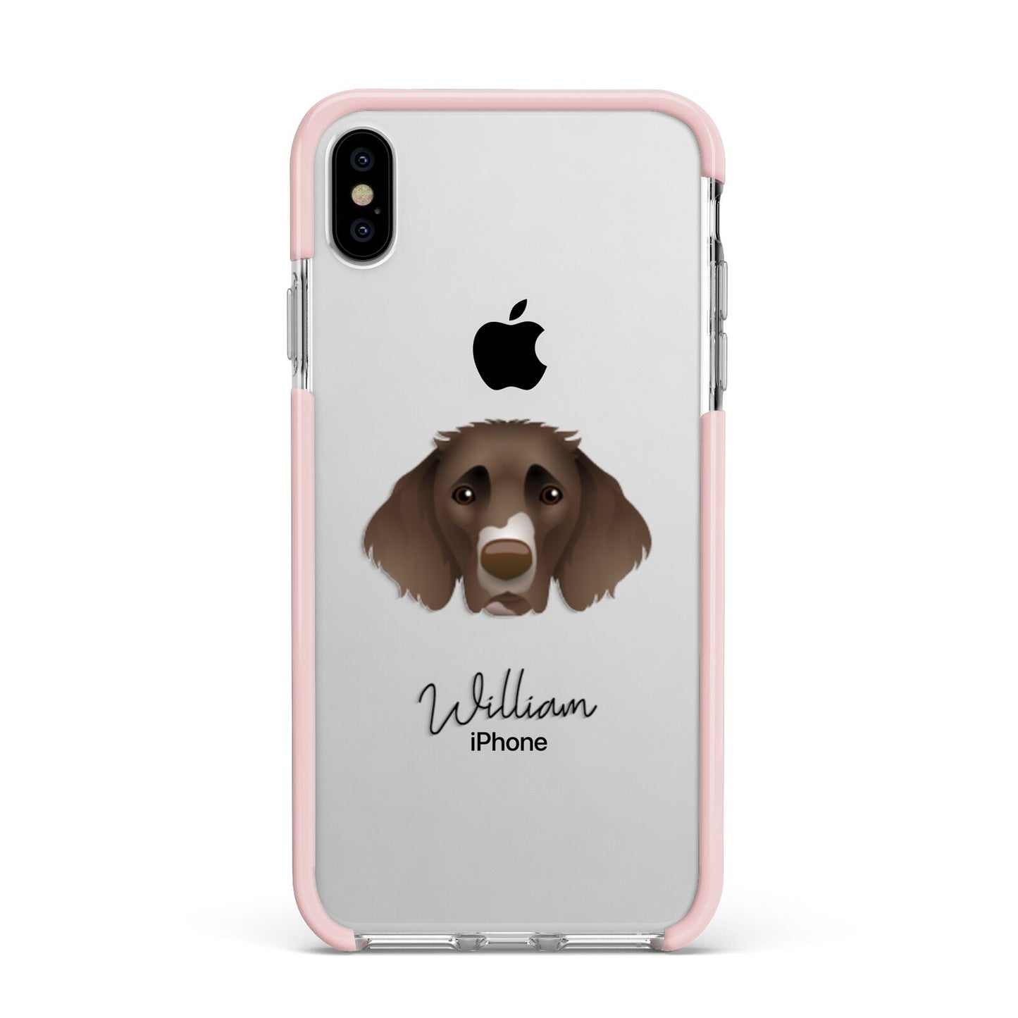 German Longhaired Pointer Personalised Apple iPhone Xs Max Impact Case Pink Edge on Silver Phone