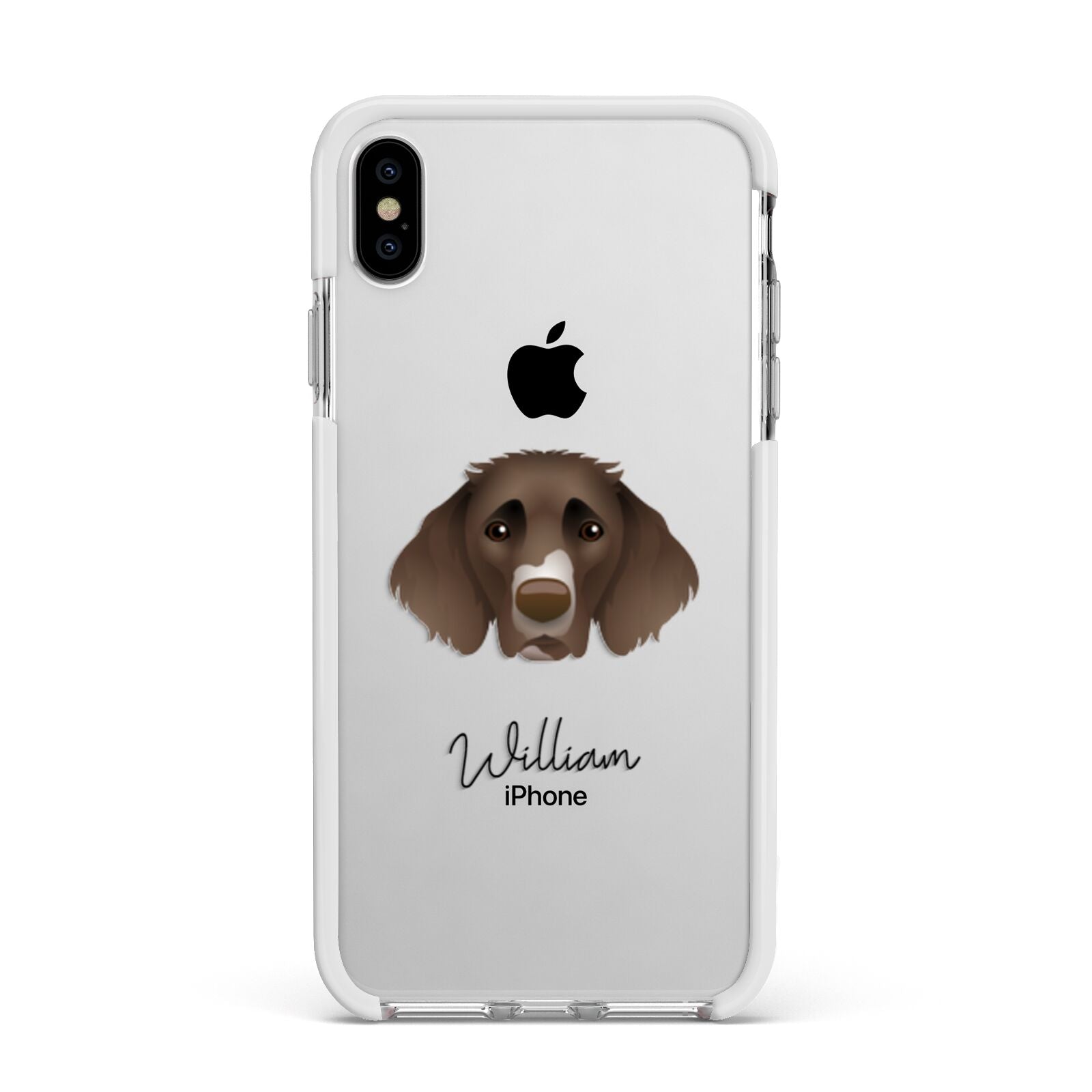 German Longhaired Pointer Personalised Apple iPhone Xs Max Impact Case White Edge on Silver Phone