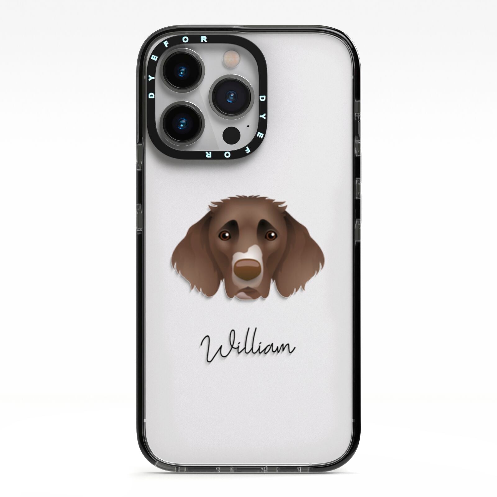 German Longhaired Pointer Personalised iPhone 13 Pro Black Impact Case on Silver phone