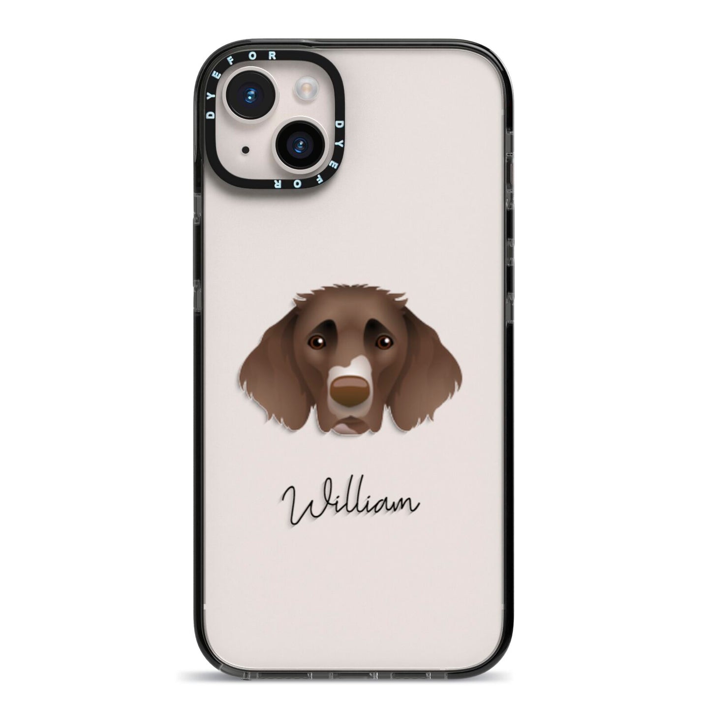 German Longhaired Pointer Personalised iPhone 14 Plus Black Impact Case on Silver phone