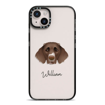 German Longhaired Pointer Personalised iPhone 14 Plus Black Impact Case on Silver phone