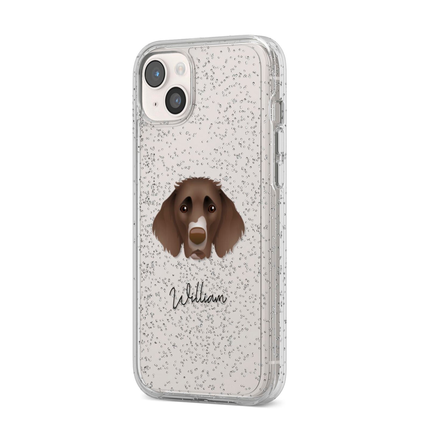 German Longhaired Pointer Personalised iPhone 14 Plus Glitter Tough Case Starlight Angled Image