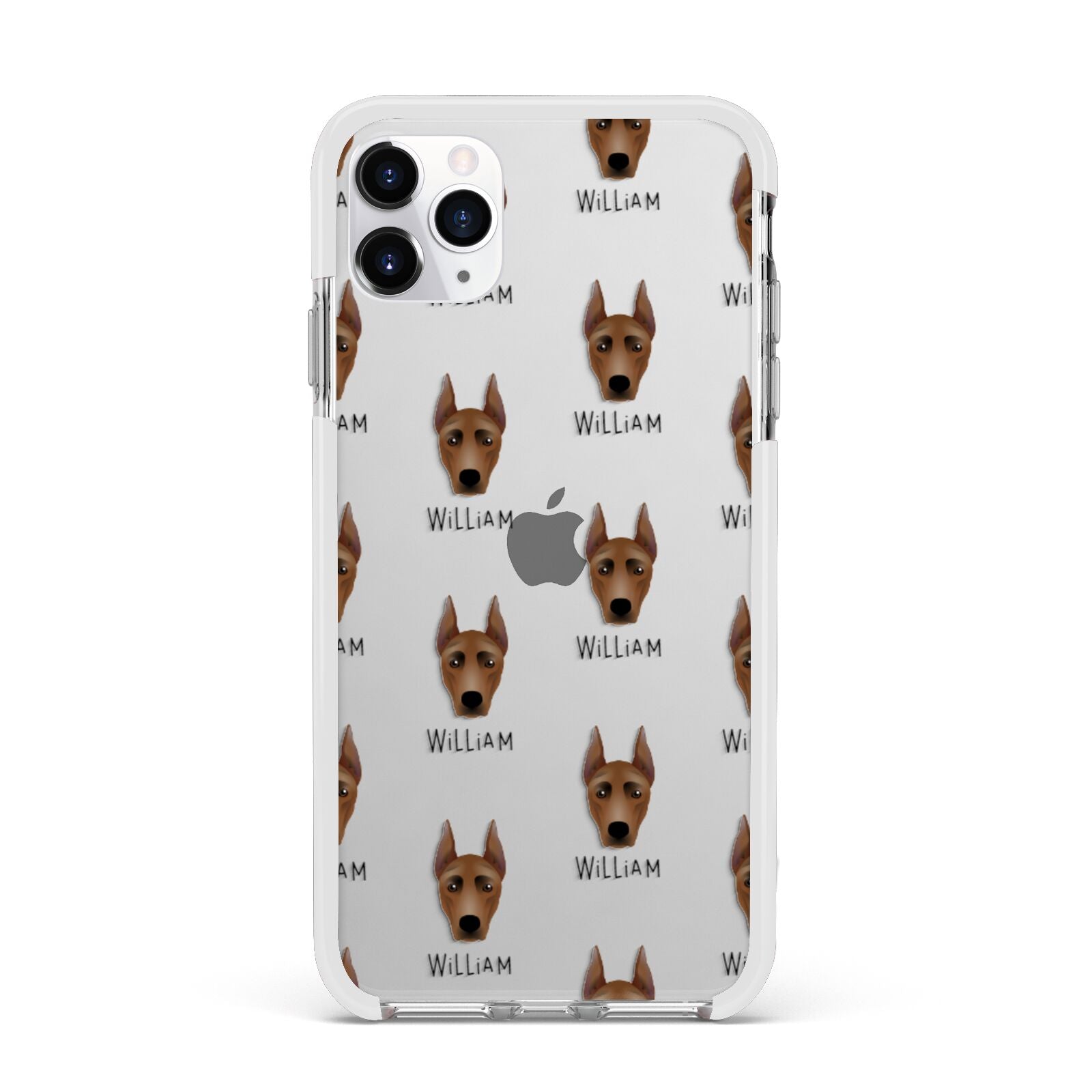German Pinscher Icon with Name Apple iPhone 11 Pro Max in Silver with White Impact Case