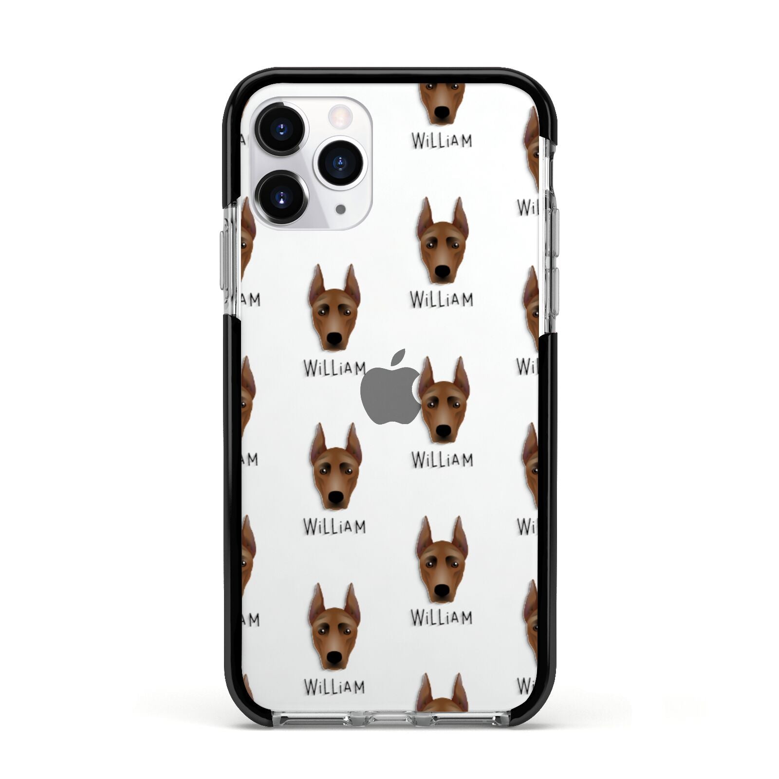 German Pinscher Icon with Name Apple iPhone 11 Pro in Silver with Black Impact Case