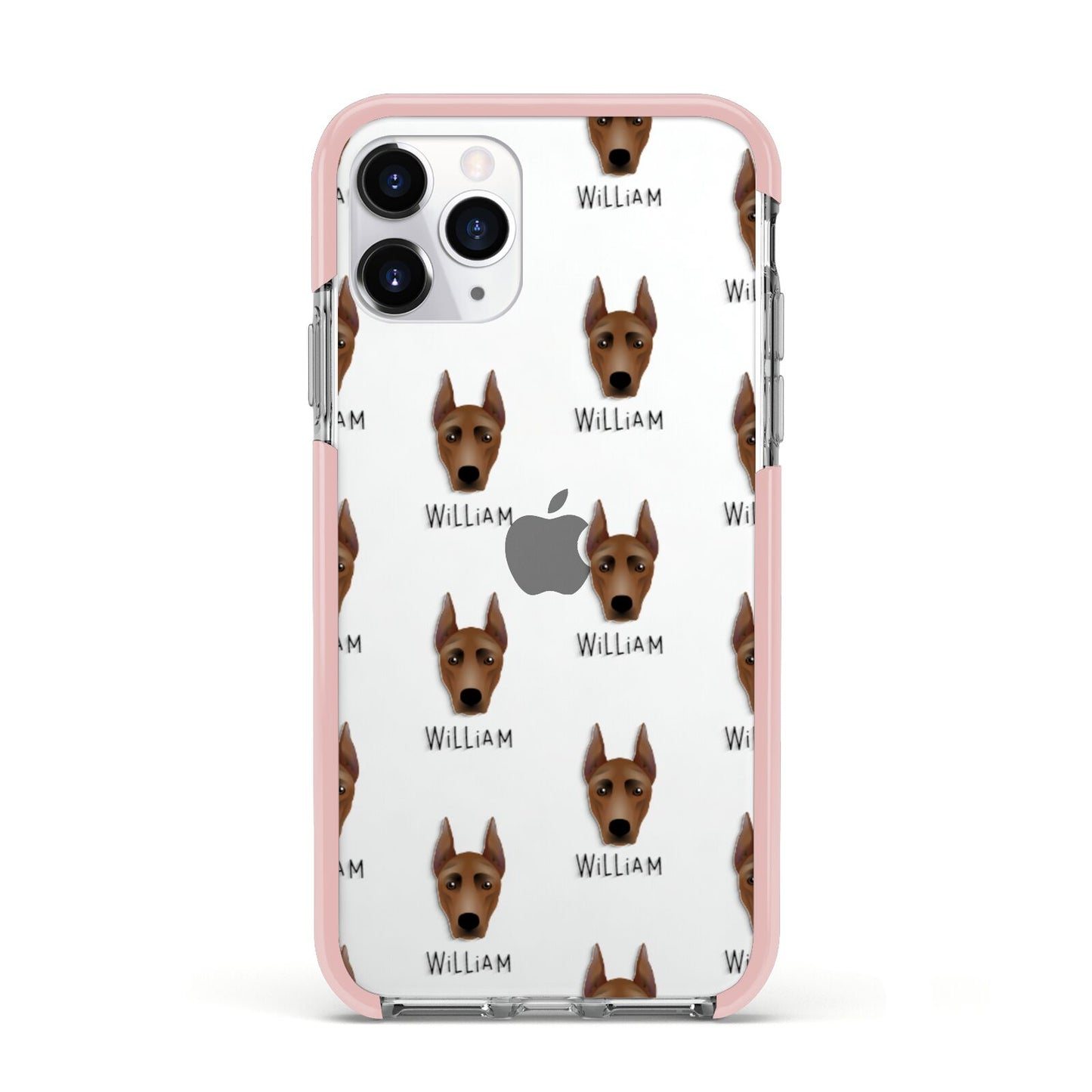 German Pinscher Icon with Name Apple iPhone 11 Pro in Silver with Pink Impact Case