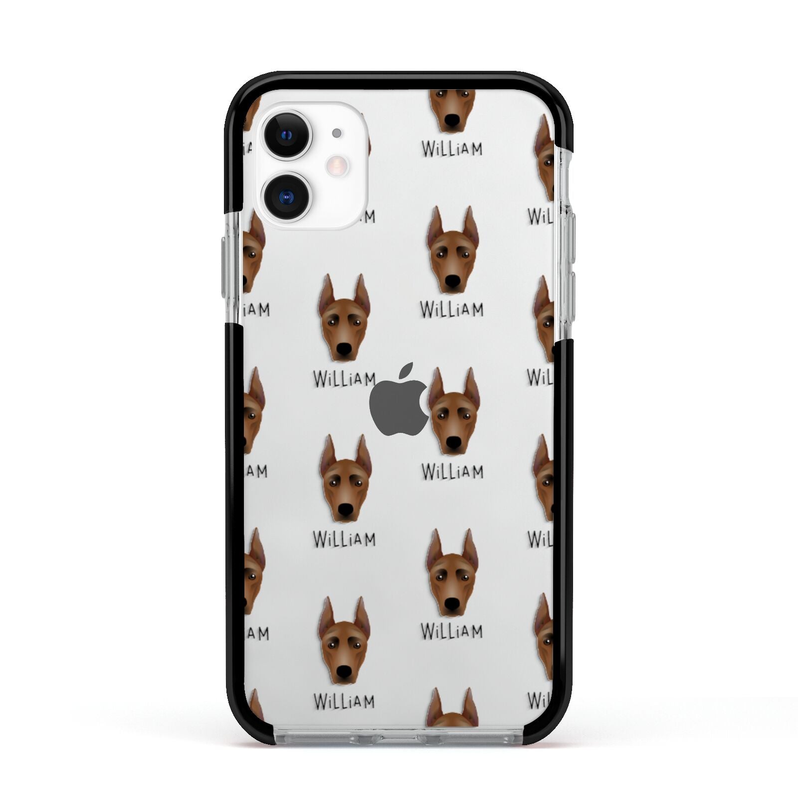 German Pinscher Icon with Name Apple iPhone 11 in White with Black Impact Case