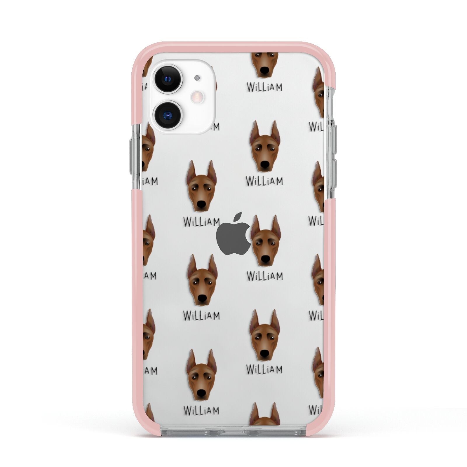 German Pinscher Icon with Name Apple iPhone 11 in White with Pink Impact Case