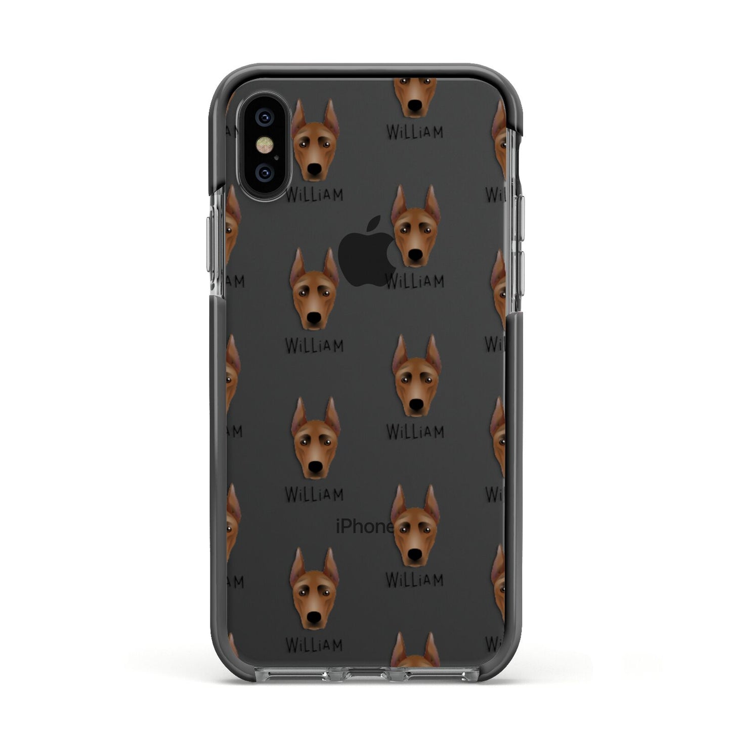 German Pinscher Icon with Name Apple iPhone Xs Impact Case Black Edge on Black Phone