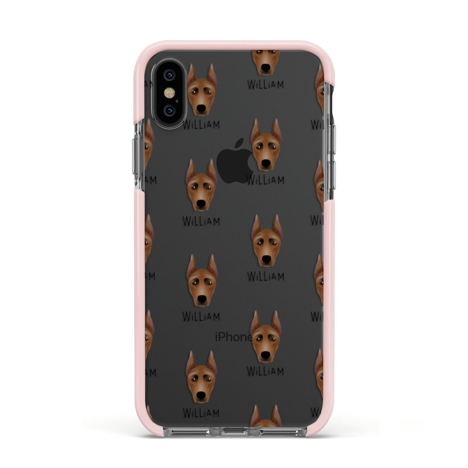 German Pinscher Icon with Name Apple iPhone Xs Impact Case Pink Edge on Black Phone