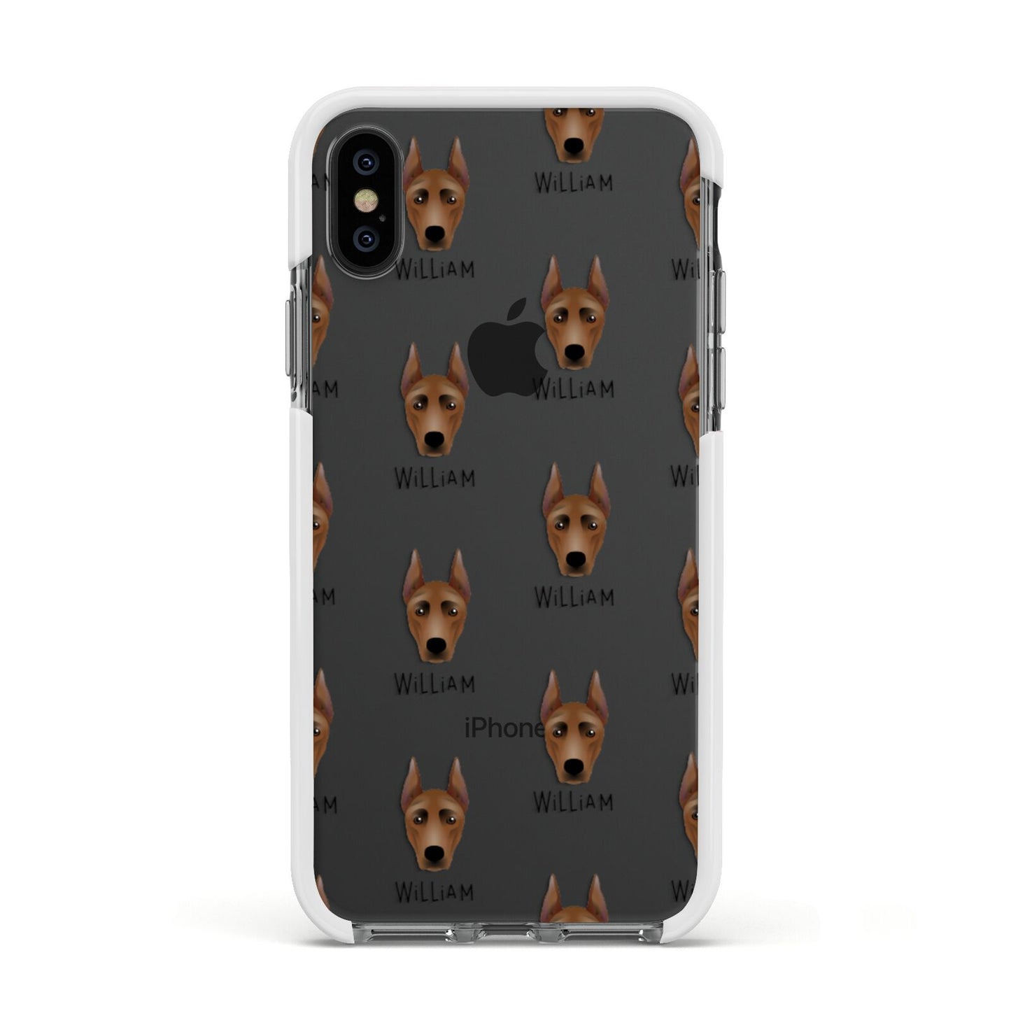 German Pinscher Icon with Name Apple iPhone Xs Impact Case White Edge on Black Phone
