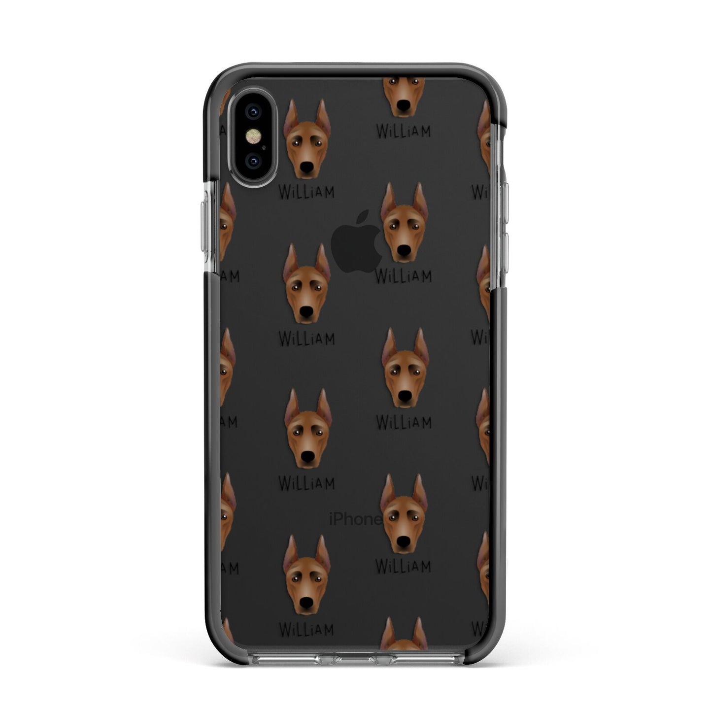 German Pinscher Icon with Name Apple iPhone Xs Max Impact Case Black Edge on Black Phone