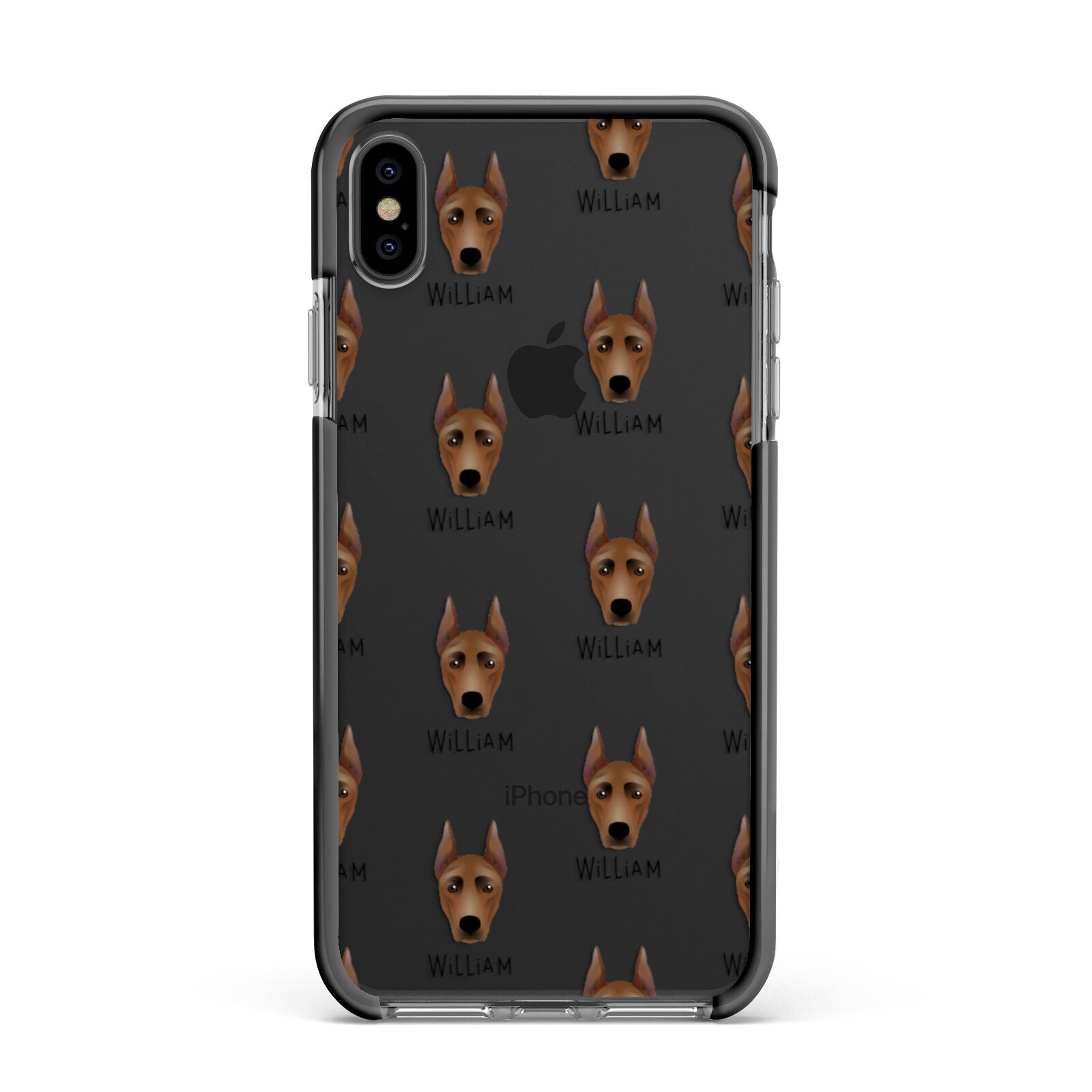 German Pinscher Icon with Name Apple iPhone Xs Max Impact Case Black Edge on Black Phone