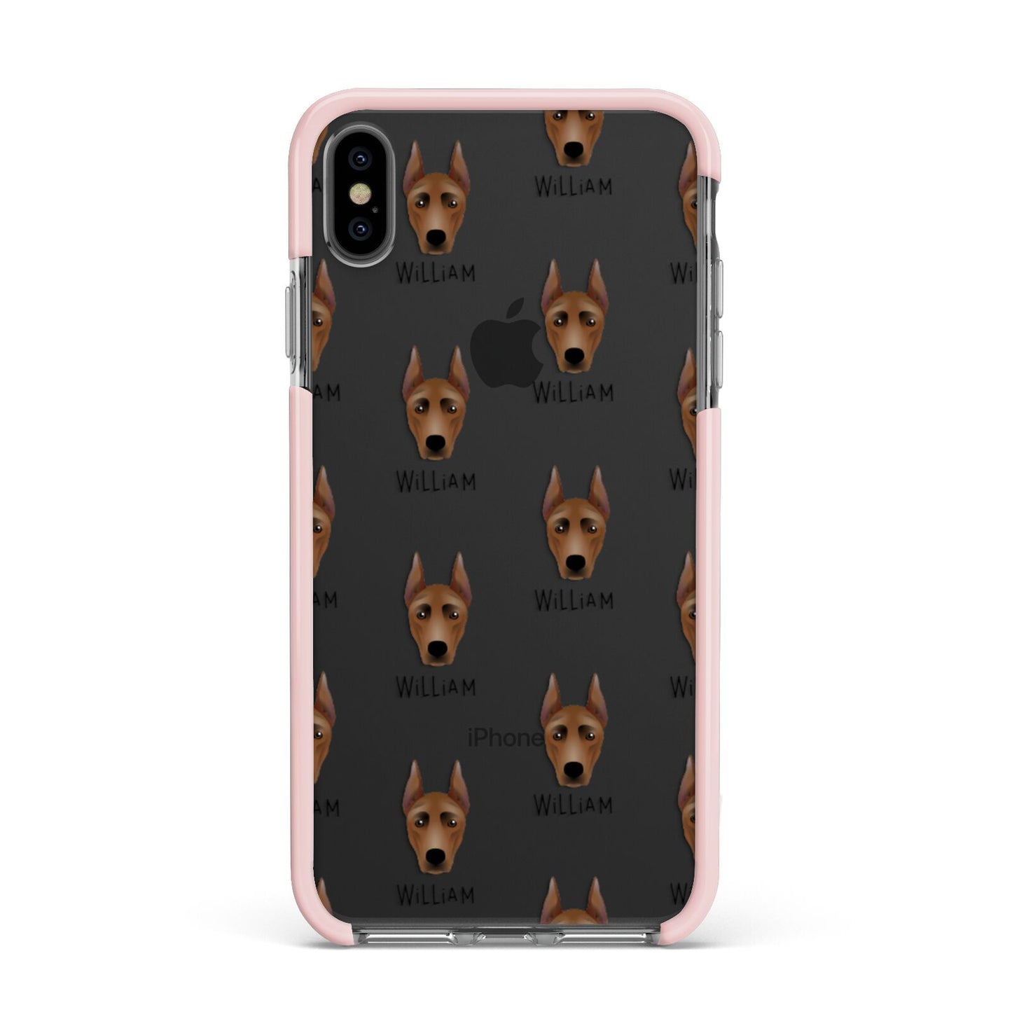 German Pinscher Icon with Name Apple iPhone Xs Max Impact Case Pink Edge on Black Phone