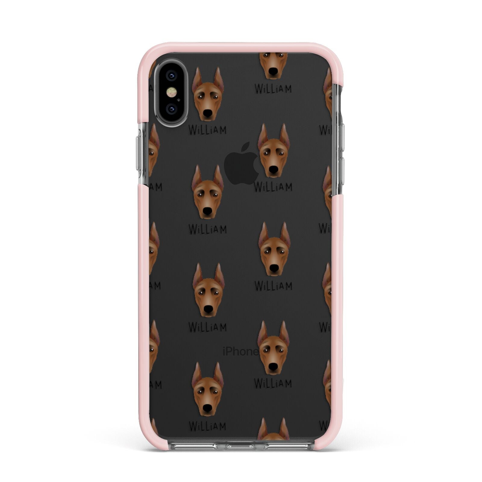 German Pinscher Icon with Name Apple iPhone Xs Max Impact Case Pink Edge on Black Phone