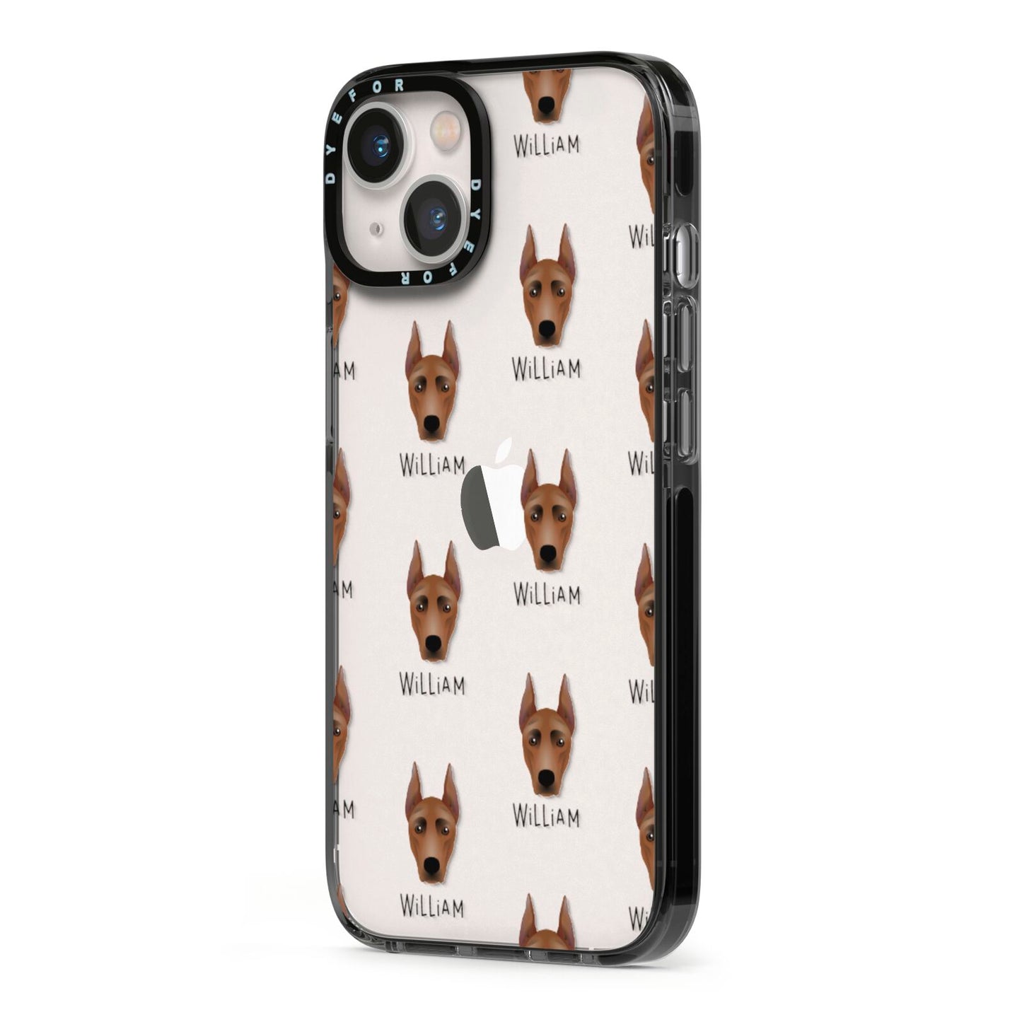 German Pinscher Icon with Name iPhone 13 Black Impact Case Side Angle on Silver phone