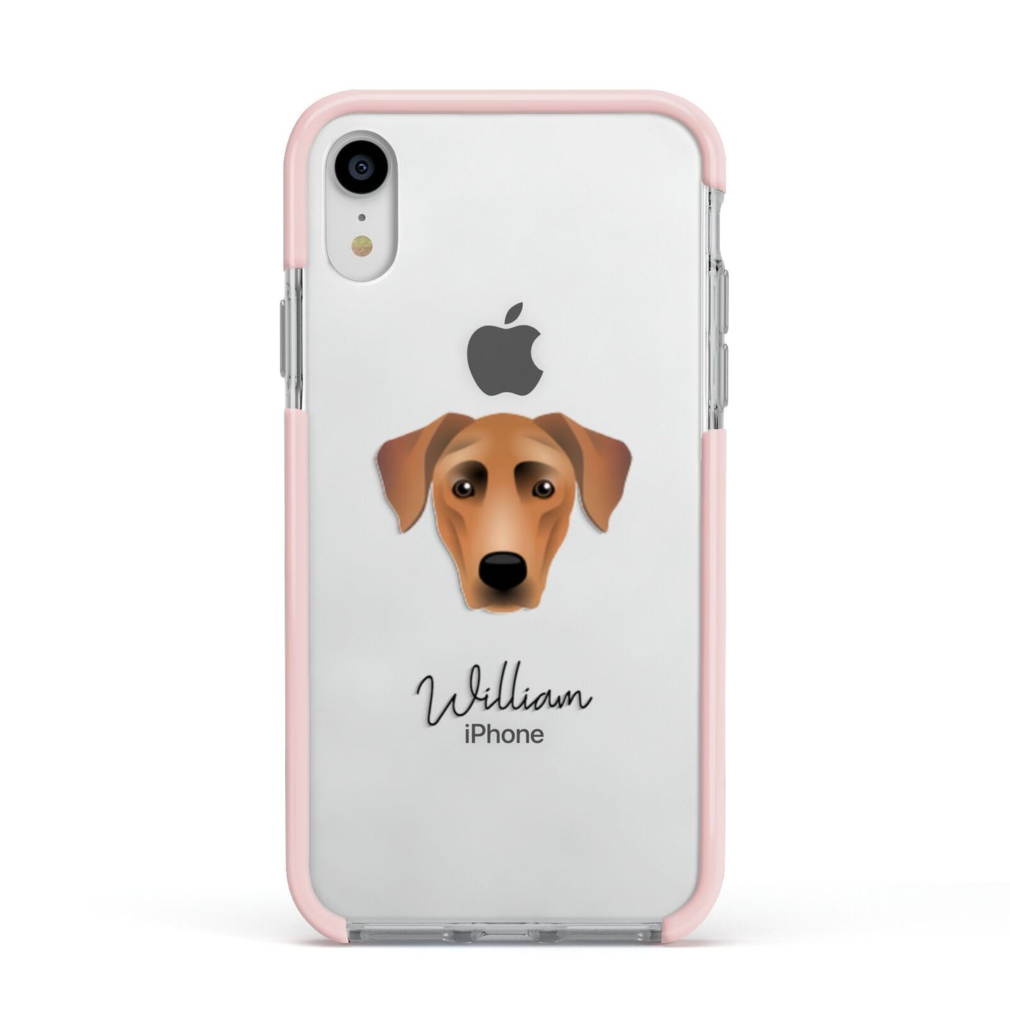 German Pinscher Personalised Apple iPhone XR Impact Case Pink Edge on Silver Phone