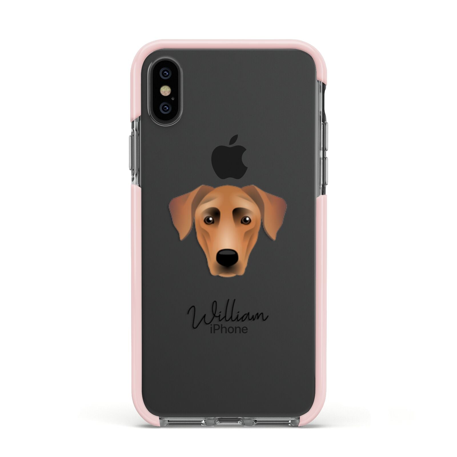 German Pinscher Personalised Apple iPhone Xs Impact Case Pink Edge on Black Phone