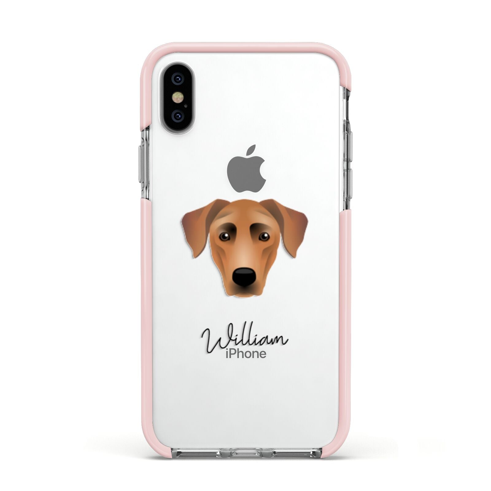 German Pinscher Personalised Apple iPhone Xs Impact Case Pink Edge on Silver Phone