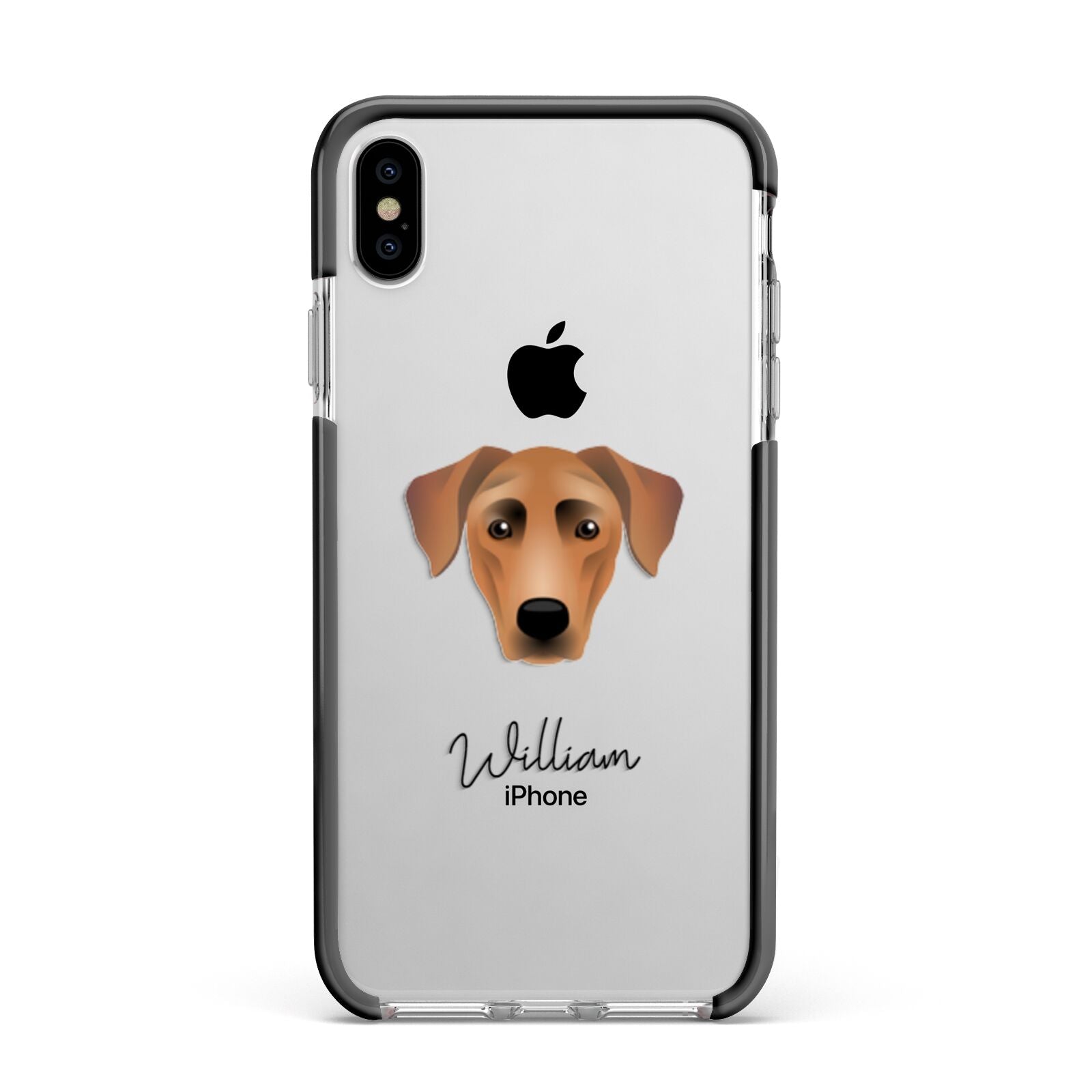 German Pinscher Personalised Apple iPhone Xs Max Impact Case Black Edge on Silver Phone