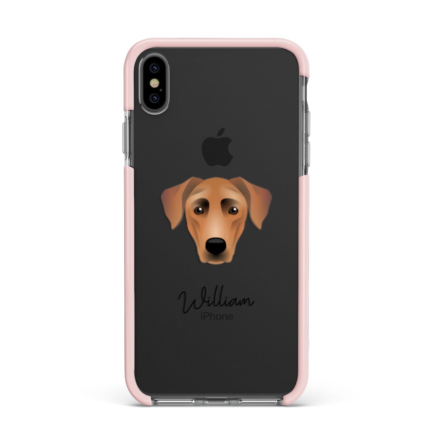 German Pinscher Personalised Apple iPhone Xs Max Impact Case Pink Edge on Black Phone