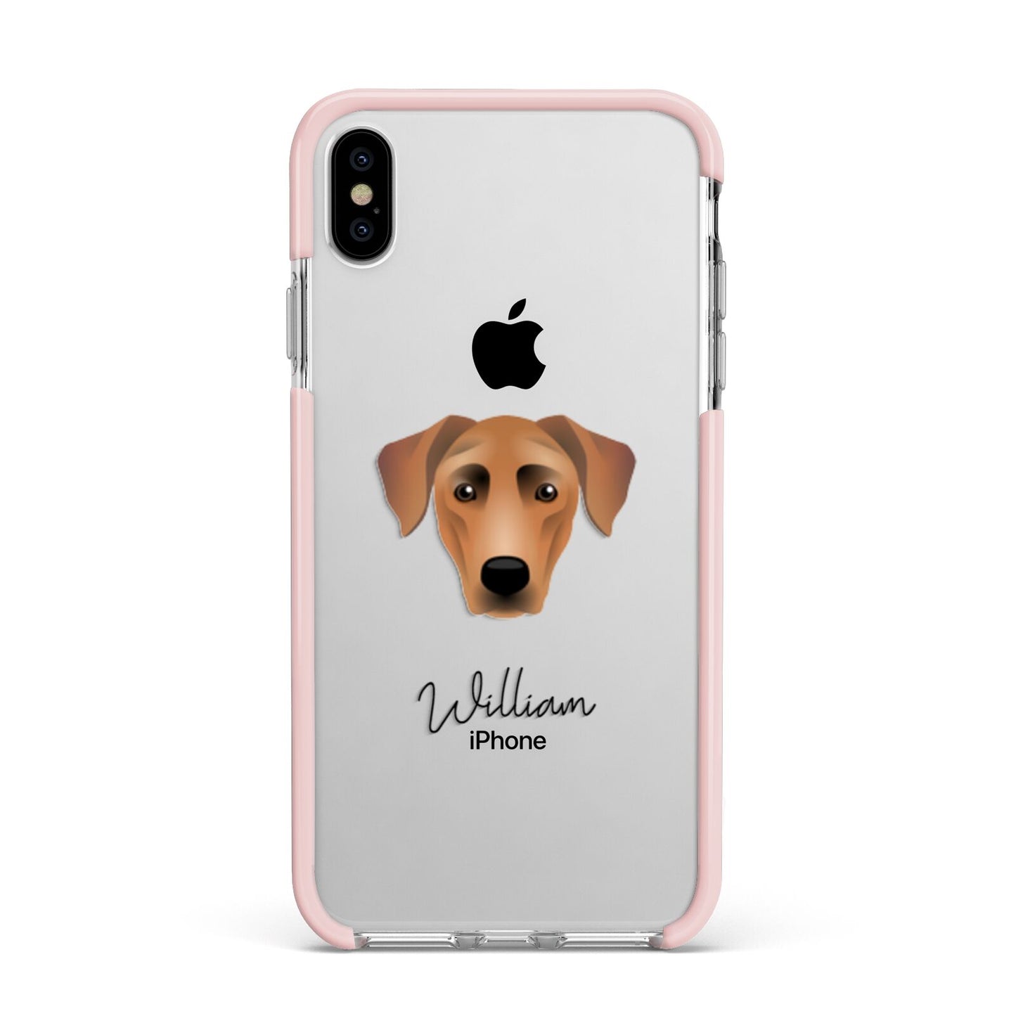 German Pinscher Personalised Apple iPhone Xs Max Impact Case Pink Edge on Silver Phone