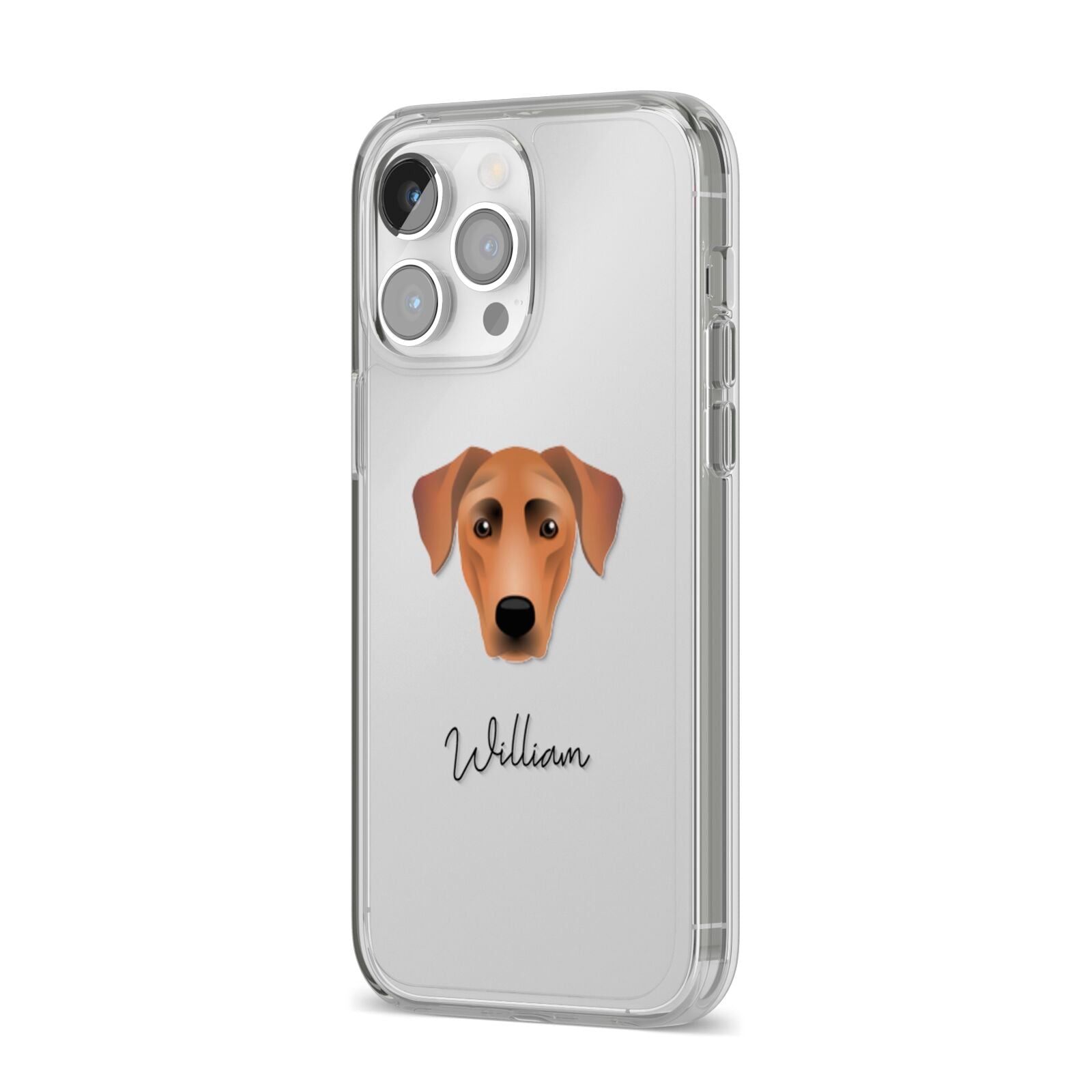 German Pinscher Personalised iPhone 14 Pro Max Clear Tough Case Silver Angled Image