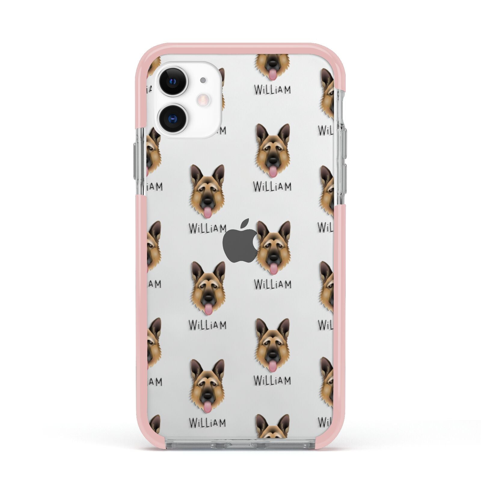 German Shepherd Icon with Name Apple iPhone 11 in White with Pink Impact Case