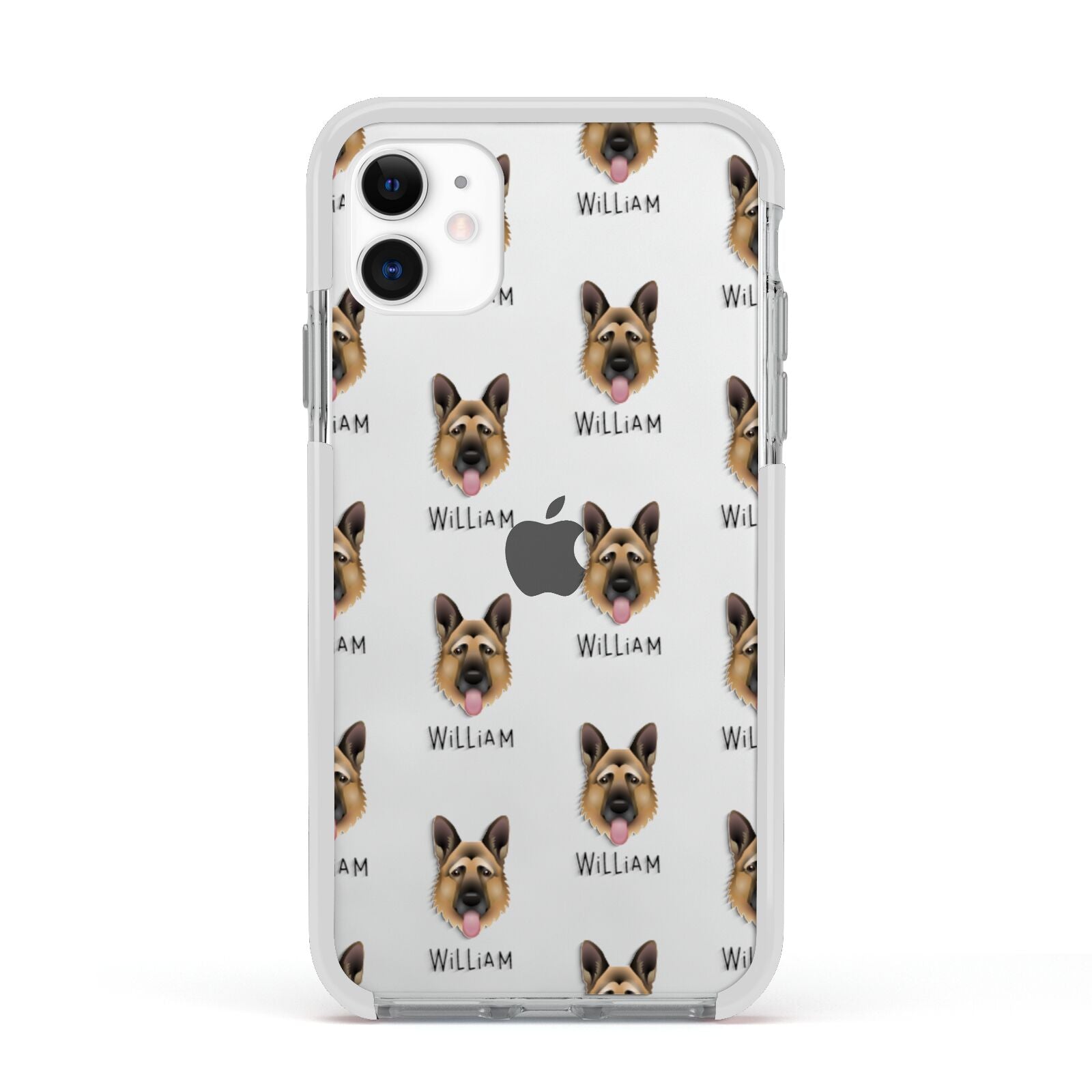 German Shepherd Icon with Name Apple iPhone 11 in White with White Impact Case