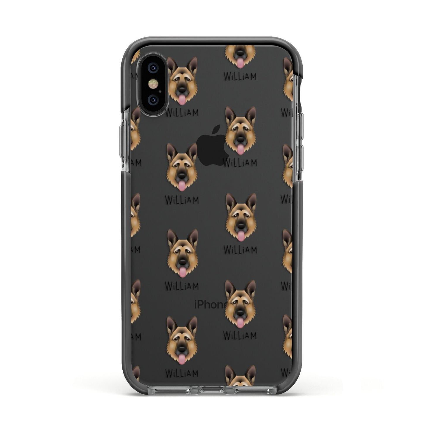 German Shepherd Icon with Name Apple iPhone Xs Impact Case Black Edge on Black Phone