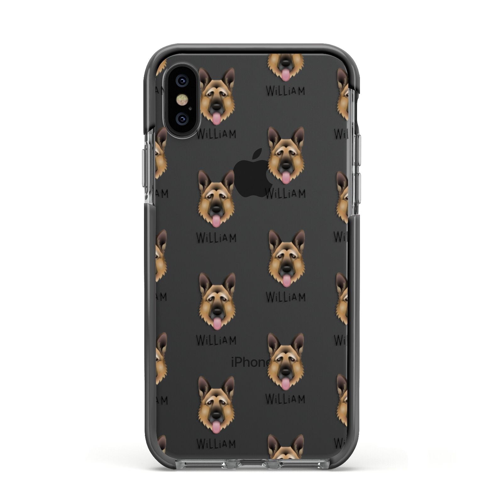 German Shepherd Icon with Name Apple iPhone Xs Impact Case Black Edge on Black Phone