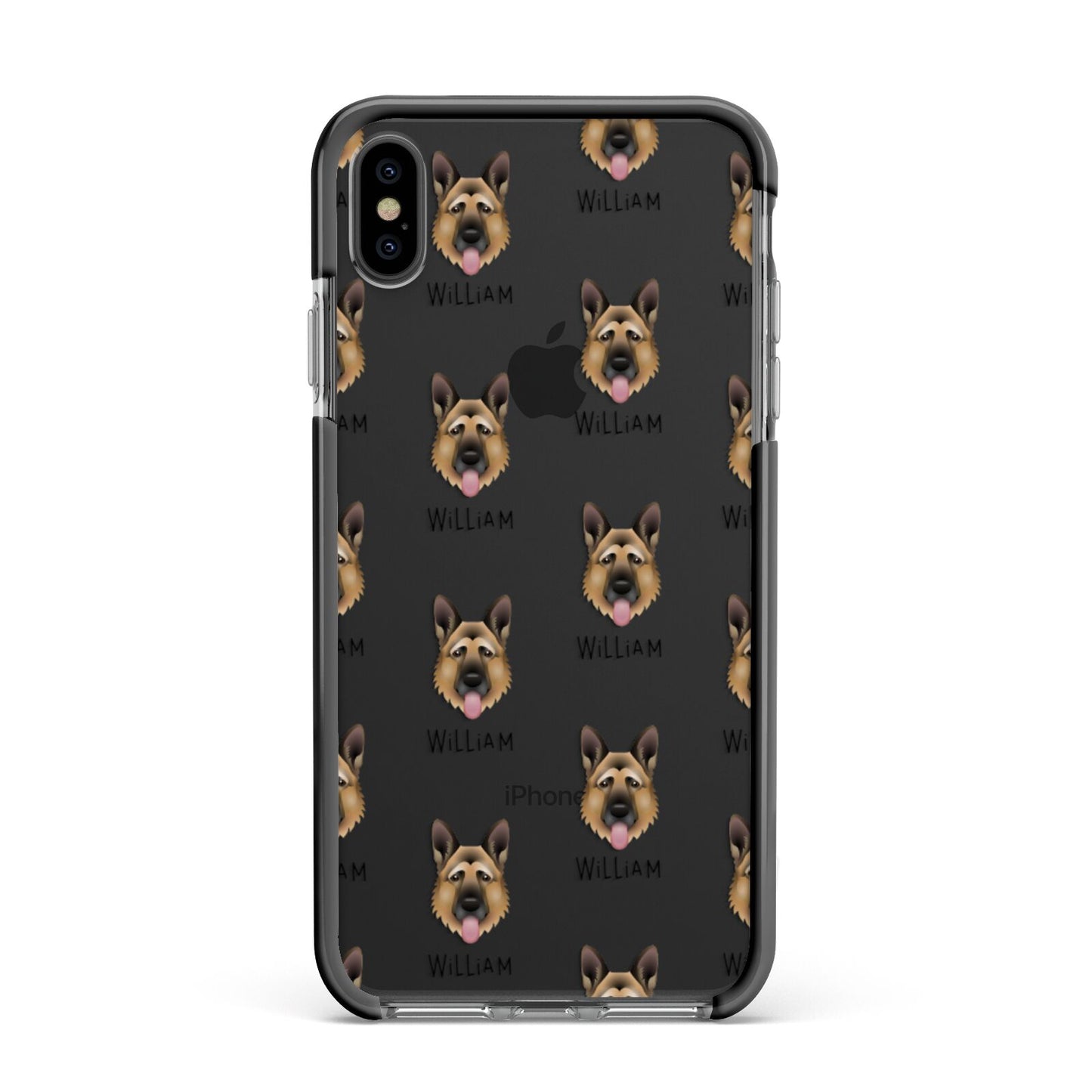 German Shepherd Icon with Name Apple iPhone Xs Max Impact Case Black Edge on Black Phone