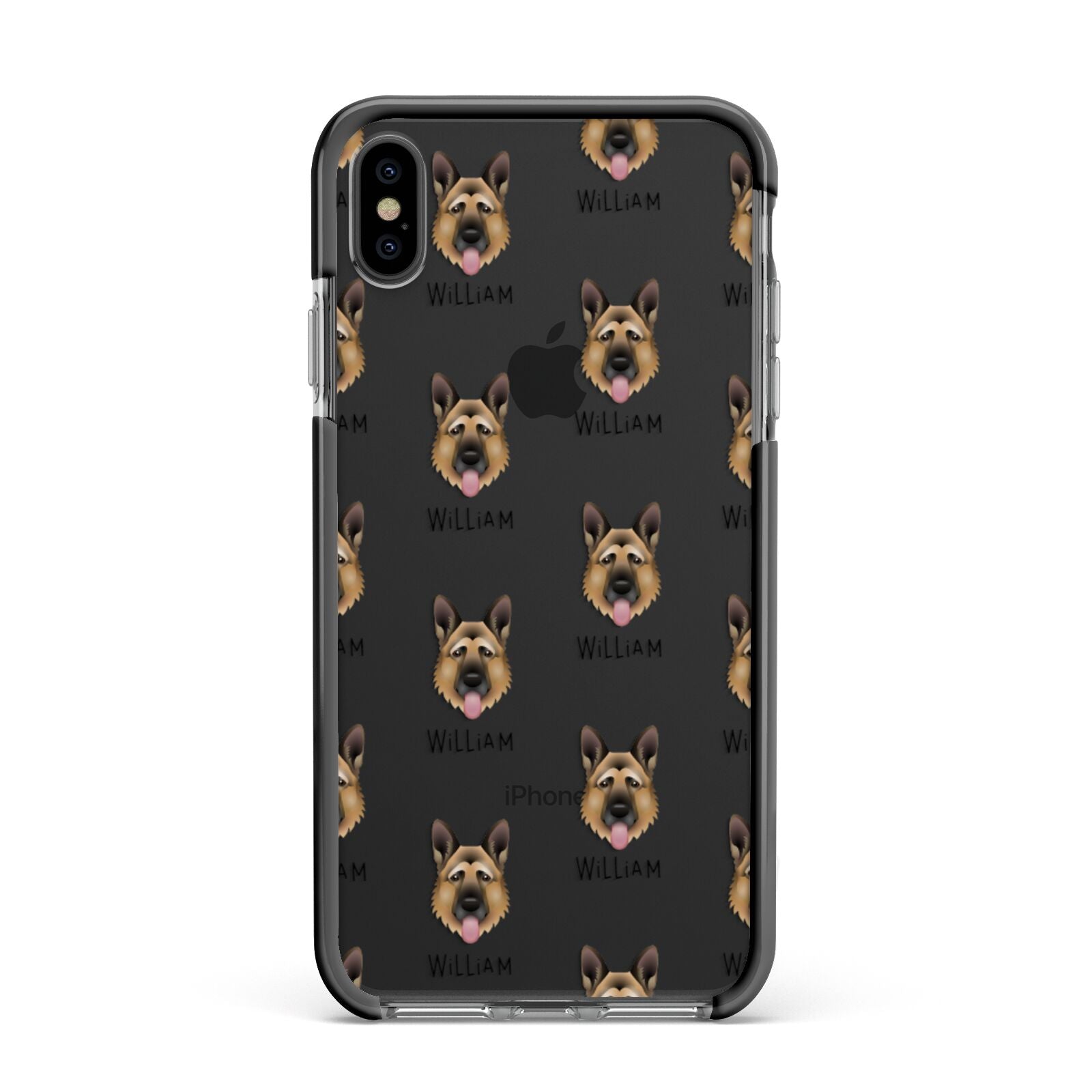 German Shepherd Icon with Name Apple iPhone Xs Max Impact Case Black Edge on Black Phone