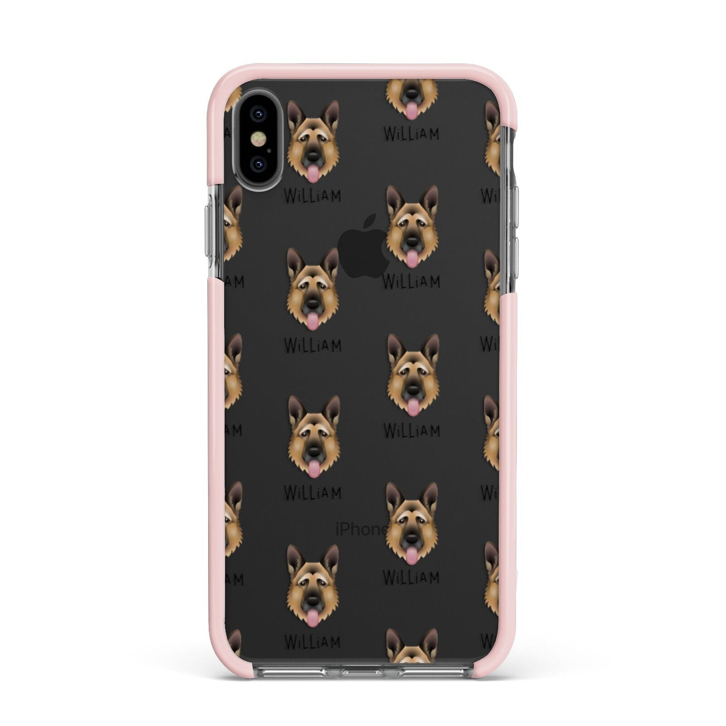 German Shepherd Icon with Name Apple iPhone Xs Max Impact Case Pink Edge on Black Phone