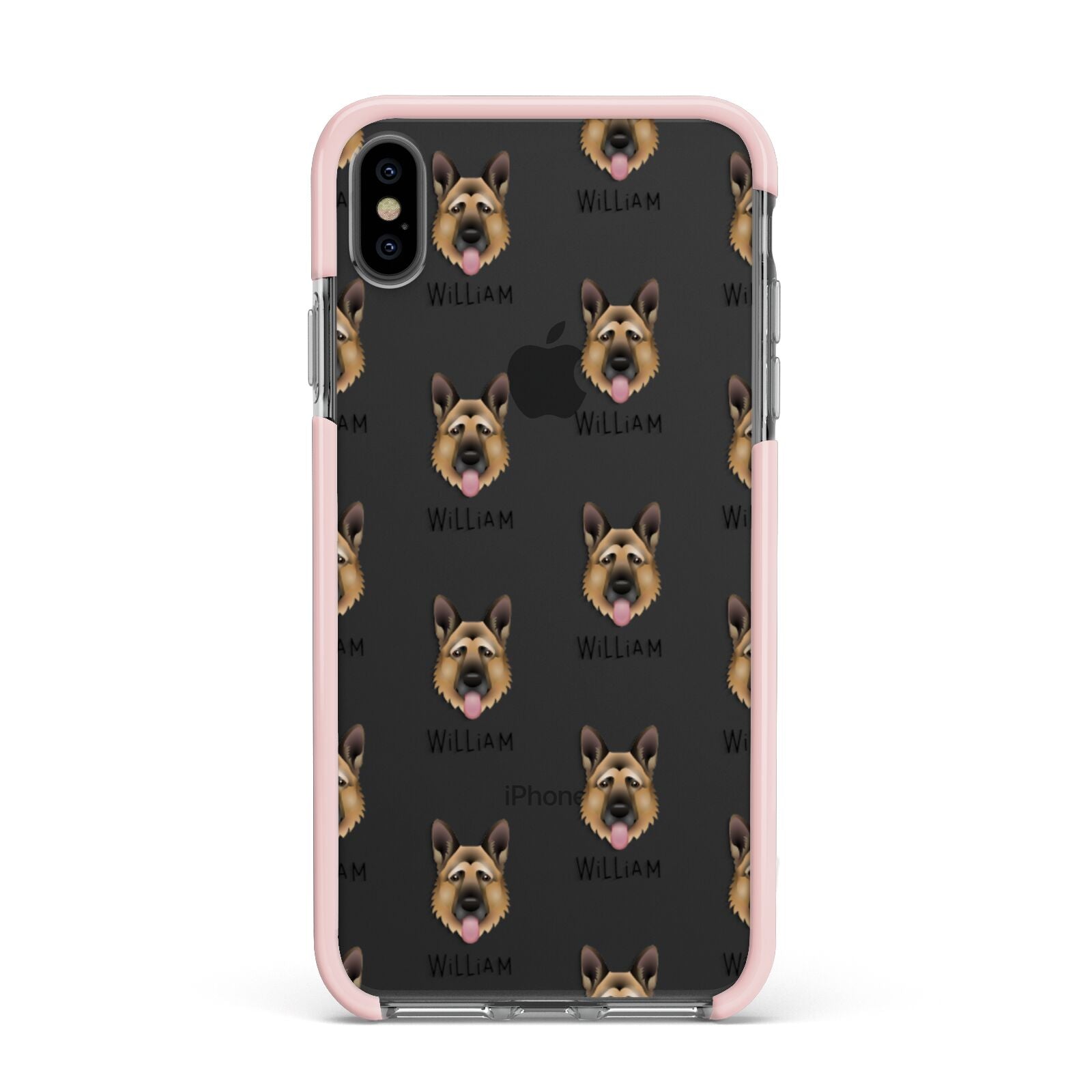 German Shepherd Icon with Name Apple iPhone Xs Max Impact Case Pink Edge on Black Phone
