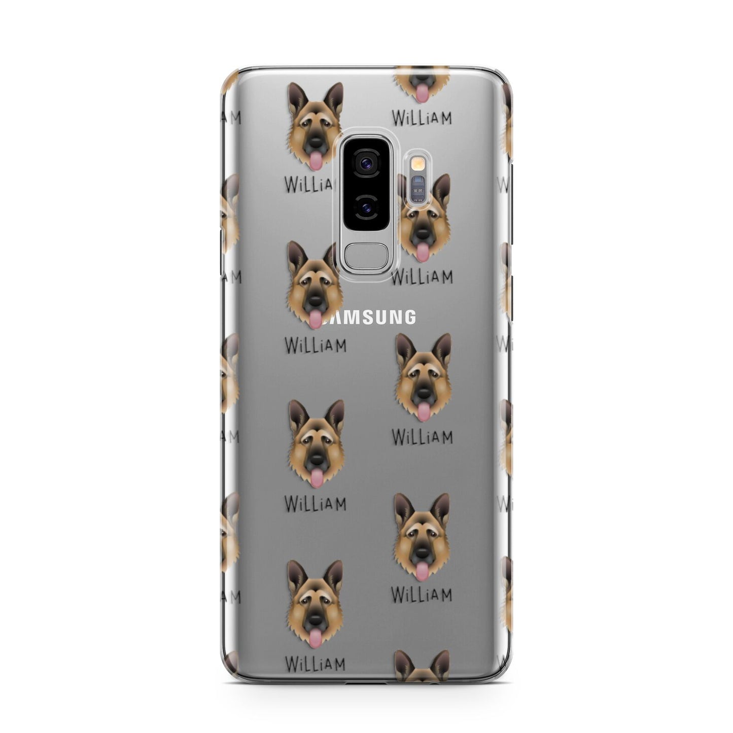 German Shepherd Icon with Name Samsung Galaxy S9 Plus Case on Silver phone