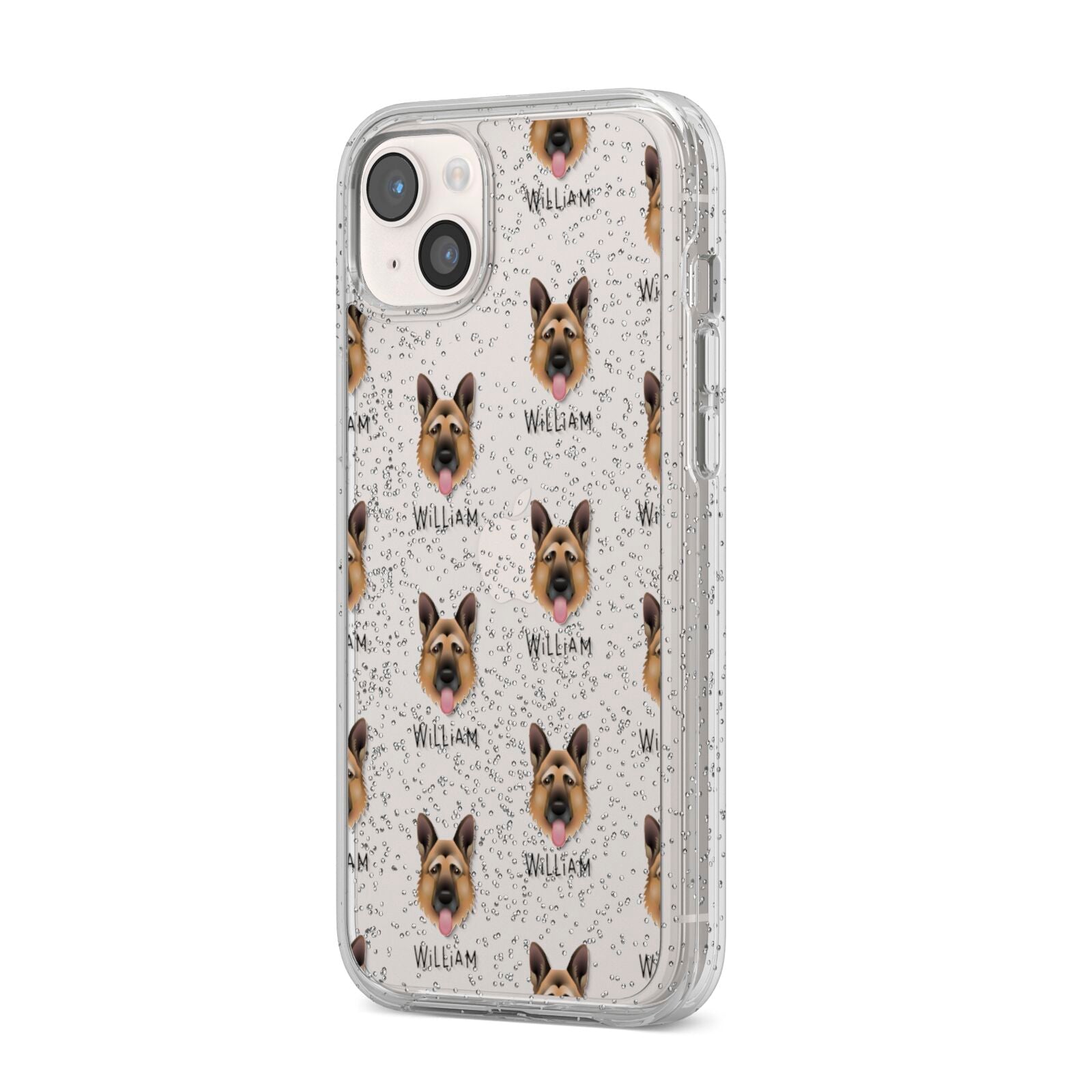 German Shepherd Icon with Name iPhone 14 Plus Glitter Tough Case Starlight Angled Image