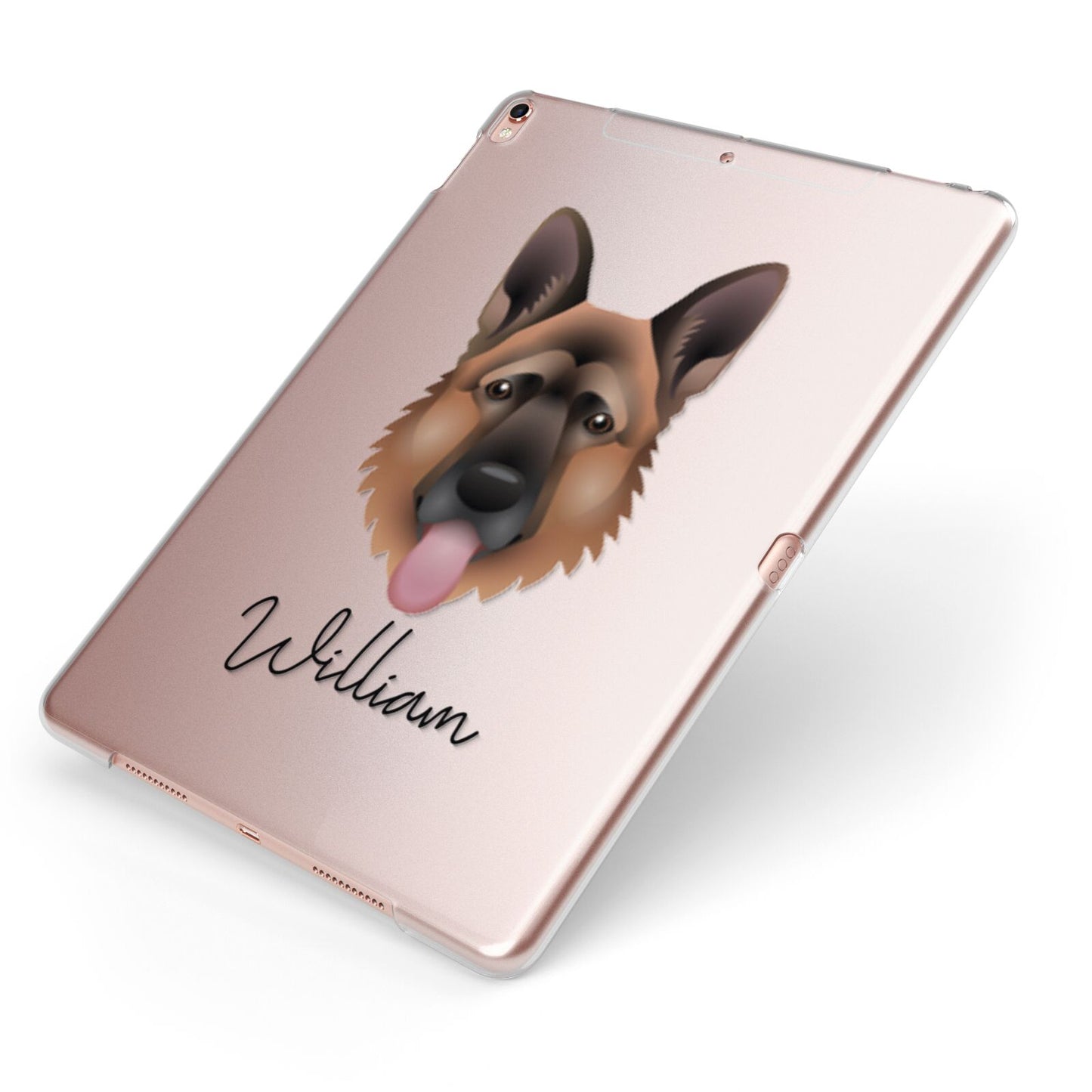 German Shepherd Personalised Apple iPad Case on Rose Gold iPad Side View