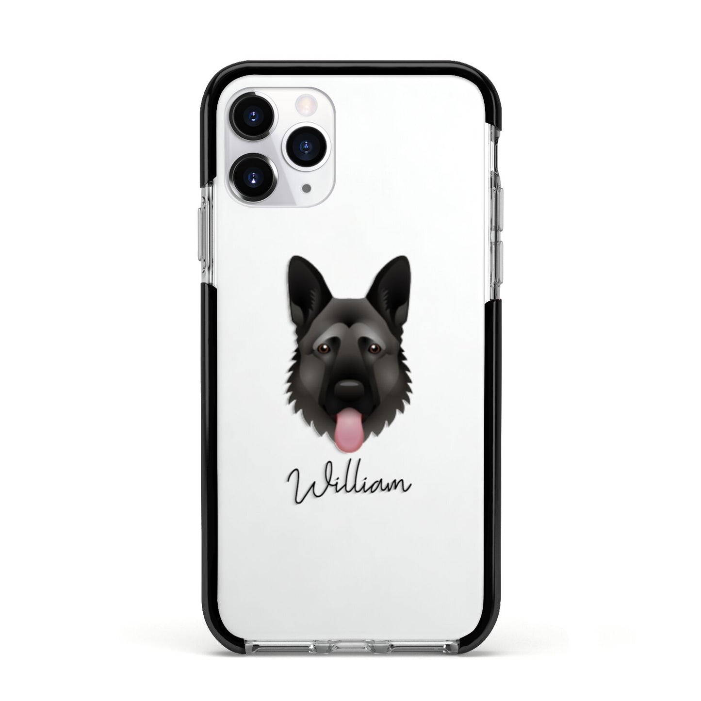 German Shepherd Personalised Apple iPhone 11 Pro in Silver with Black Impact Case