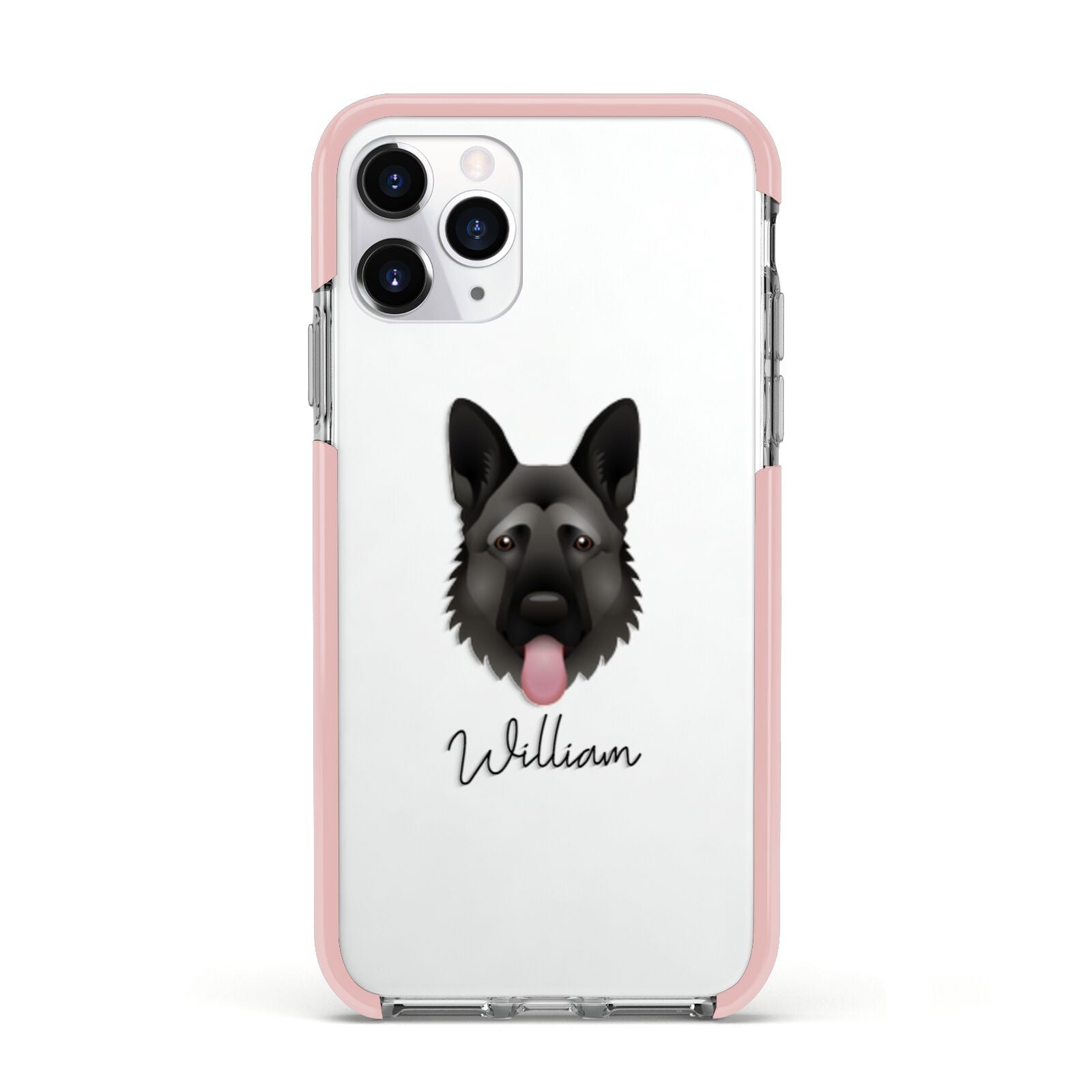 German Shepherd Personalised Apple iPhone 11 Pro in Silver with Pink Impact Case