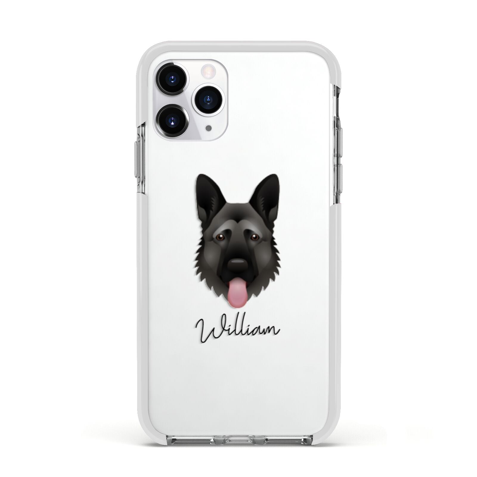 German Shepherd Personalised Apple iPhone 11 Pro in Silver with White Impact Case